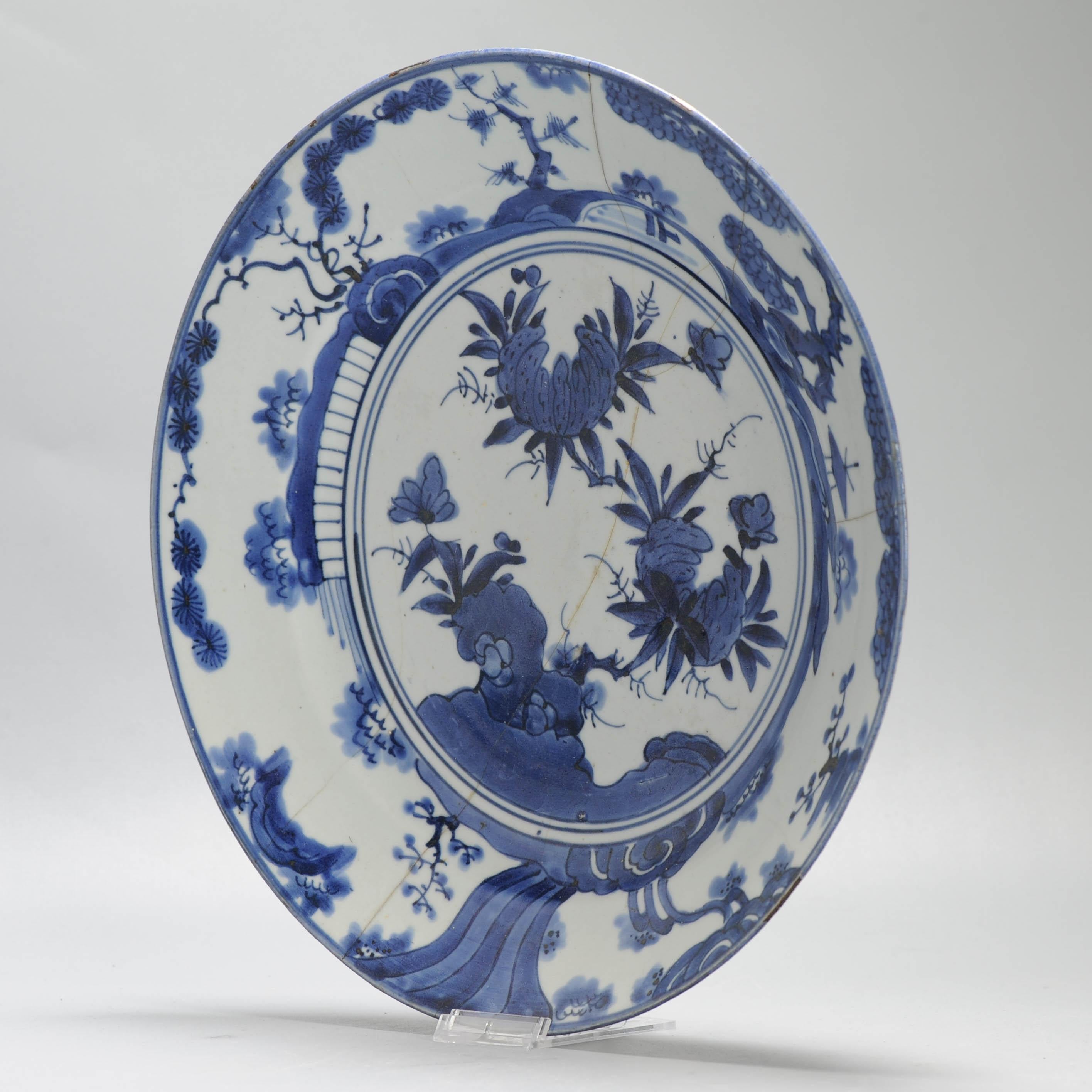 Antique Arita Edo Period 17C Japanese Porcelain Dish Ming Kraak Style Landscape For Sale 8