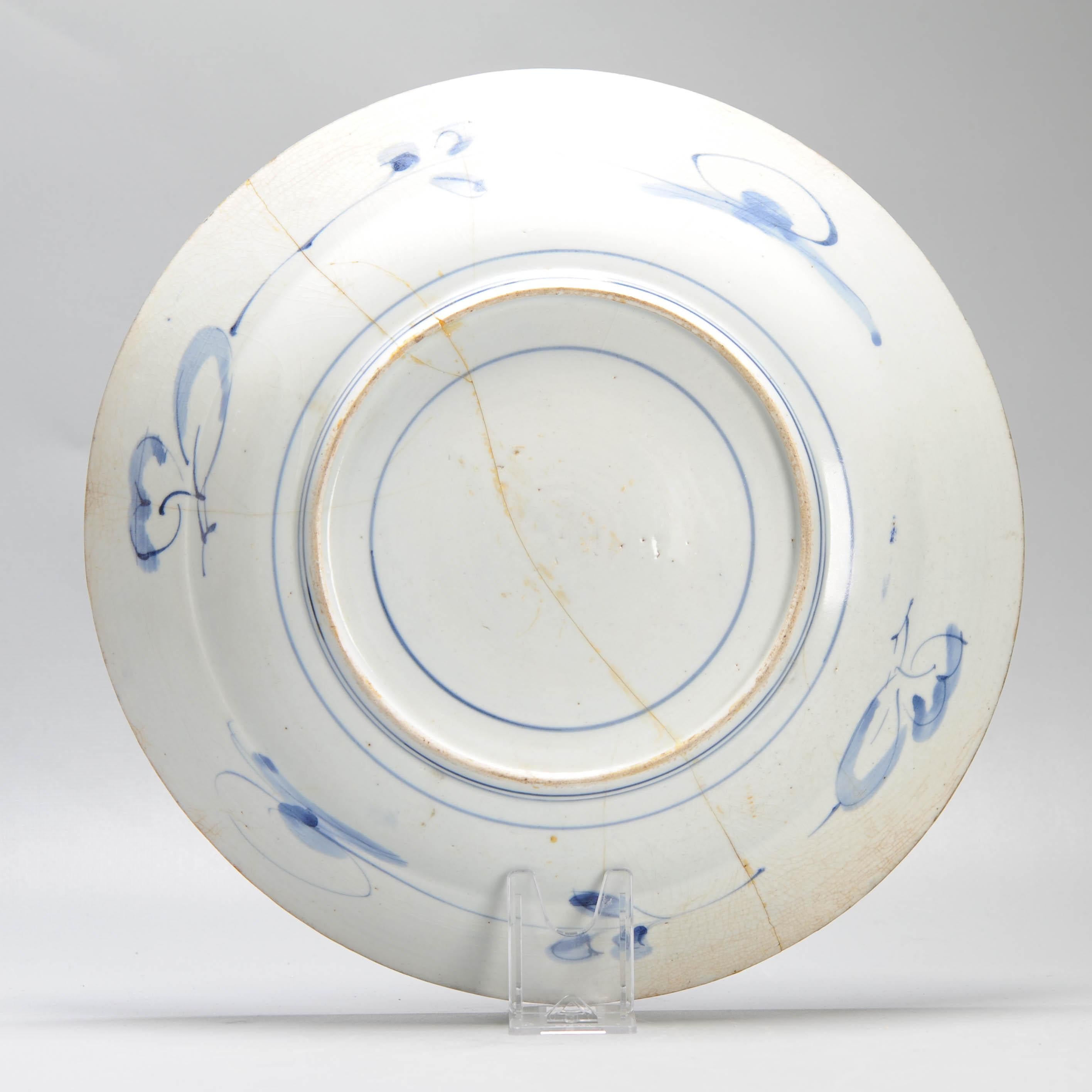 Antique Arita Edo Period 17C Japanese Porcelain Dish Ming Kraak Style Landscape For Sale 2