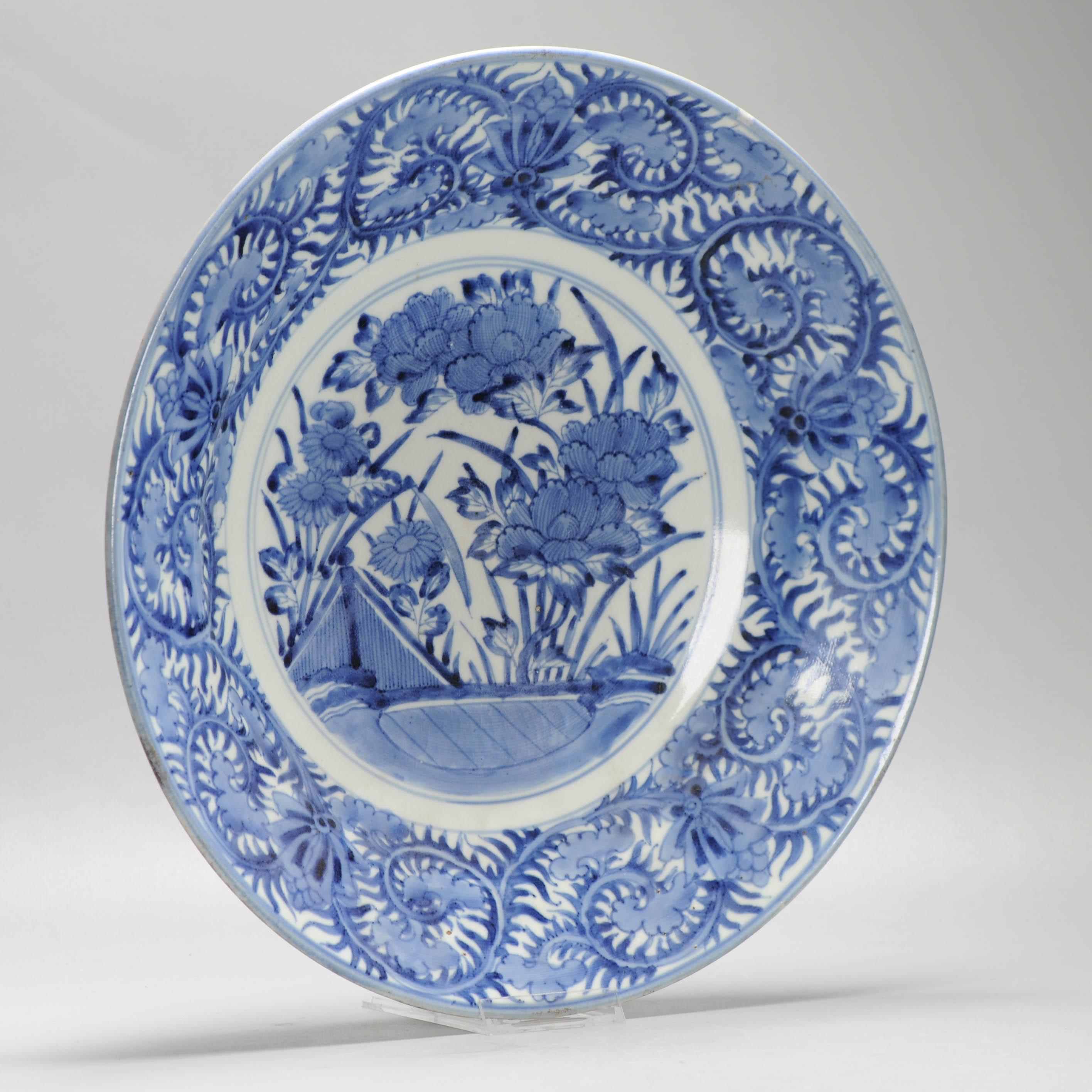 Antique Arita Edo Period 17th C Japanese Porcelain Dish Ming Kraak Style Flowers For Sale 9