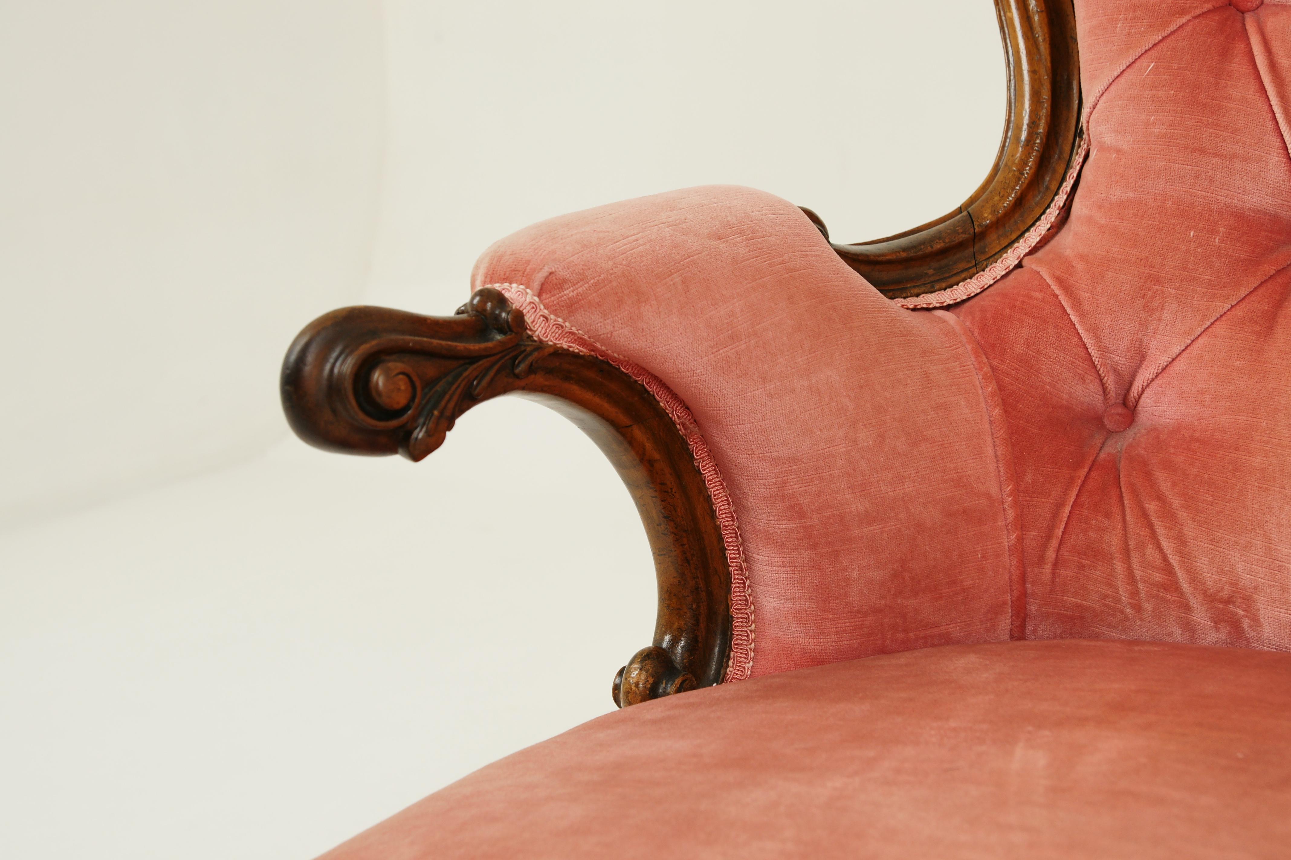 Antique armchair, button back chair, walnut, Victorian, Scotland, 1870, antique furniture

Scotland 1870
Solid walnut
Original finish
Carved detail to the top
Carved frame with button back upholstery
Shaped carved arms
Upholstered seat
Carved front