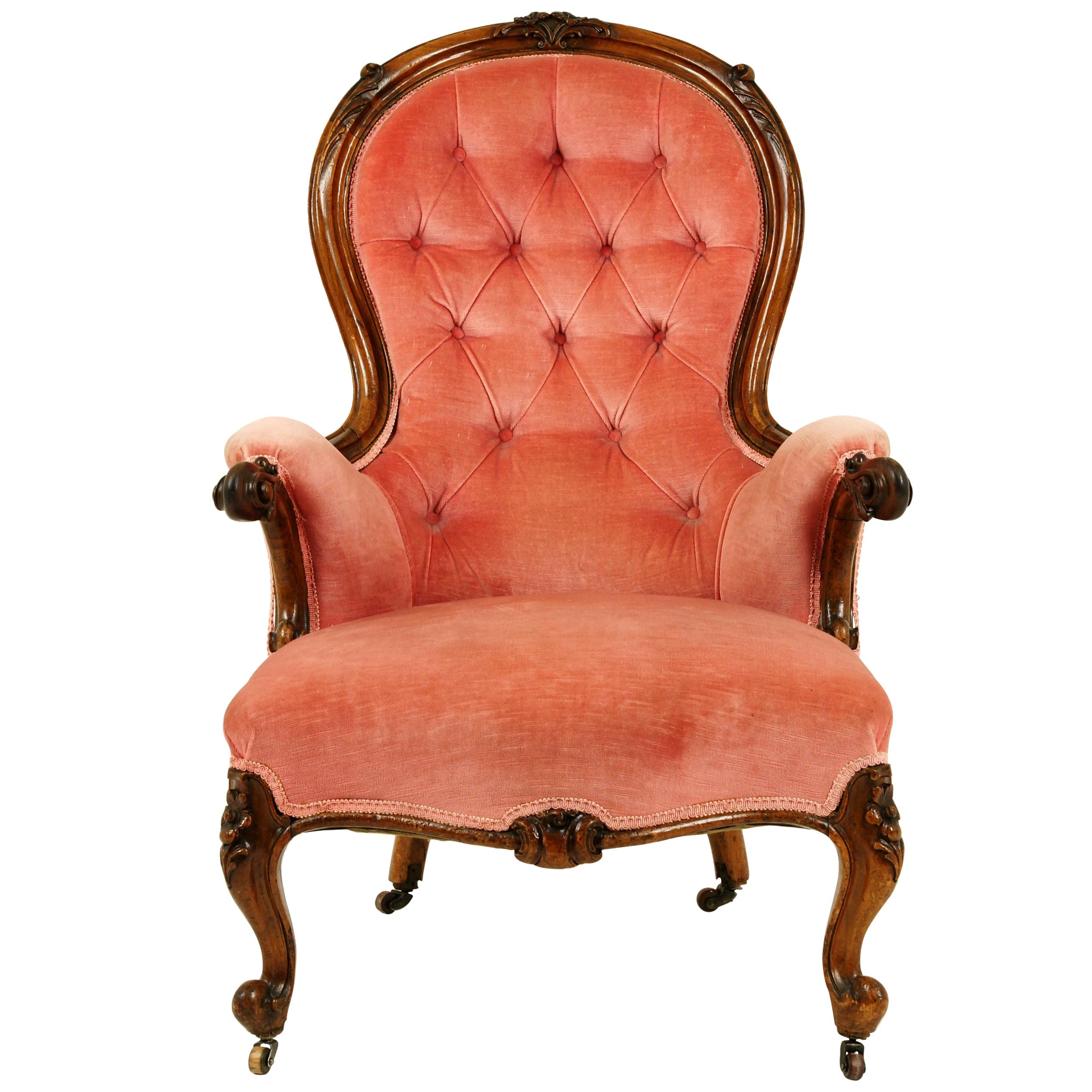 Antique Arm Chair, Button Back Chair, Walnut, Victorian, Scotland, 1870, B1565