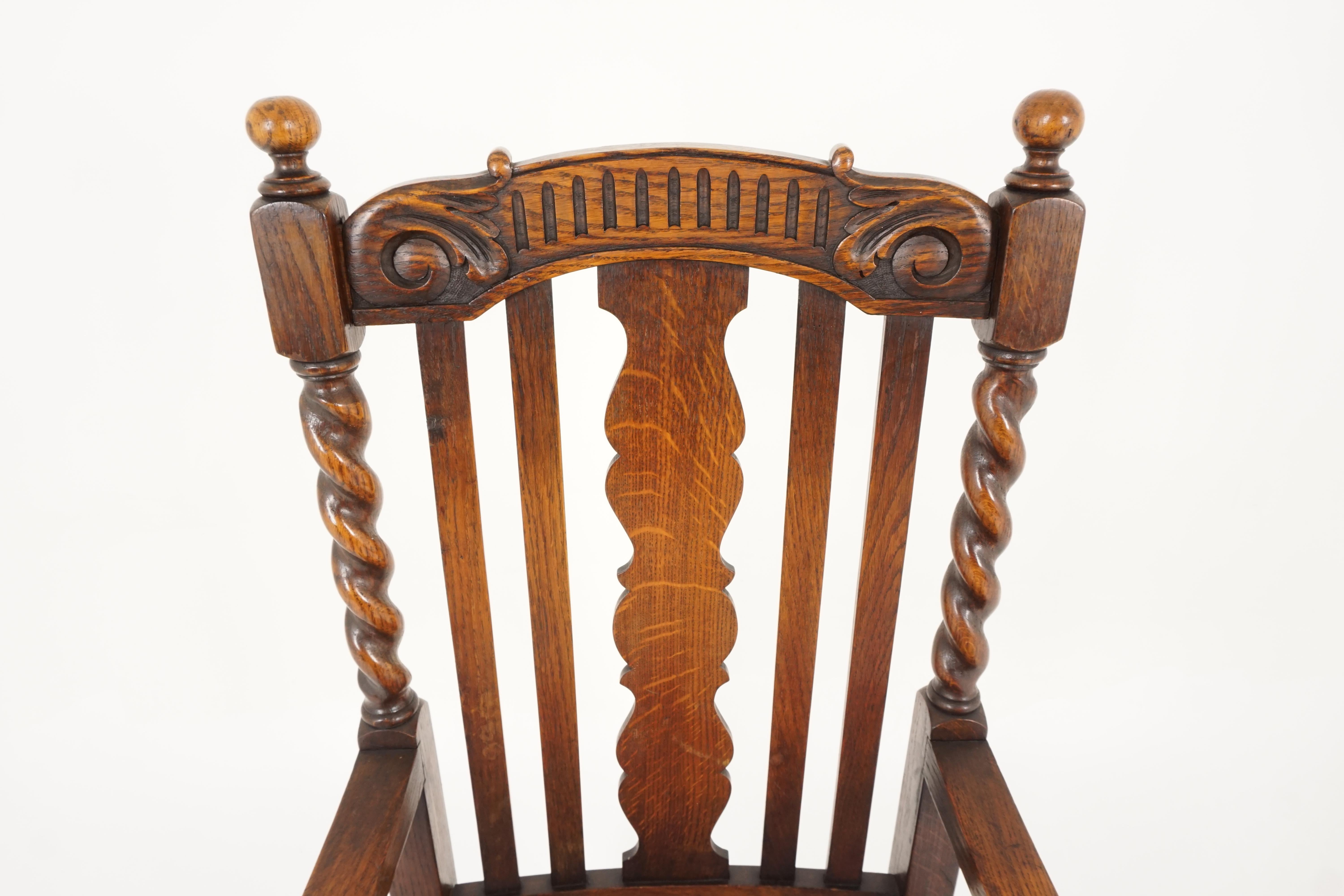 Early 20th Century Antique Armchair, Carved Oak, Barley Twist Armchair, Scotland 1920, B2158
