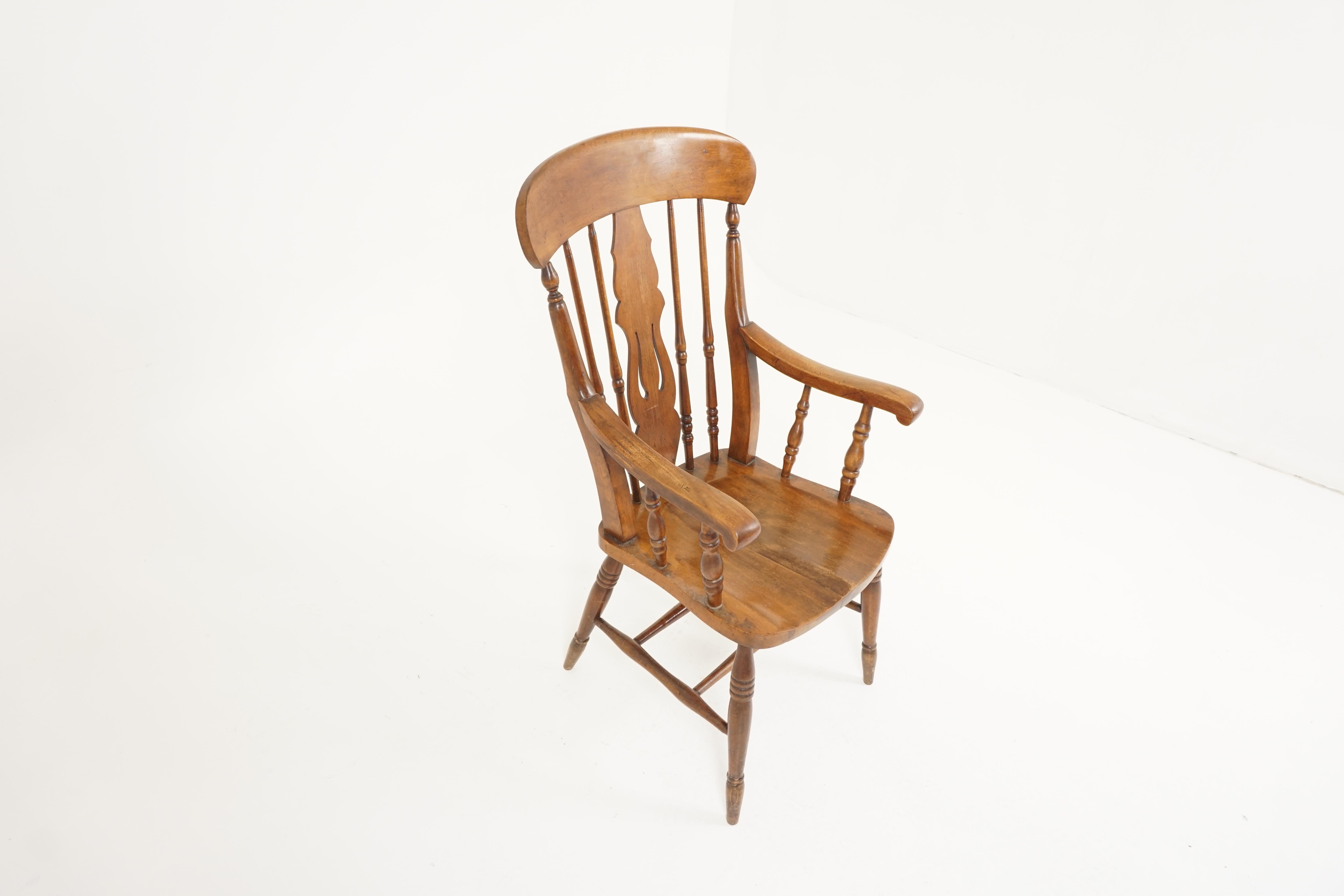 Scottish Antique Arm Chair, Windsor High Back, Country Beech Chair, Scotland 1880, B2366