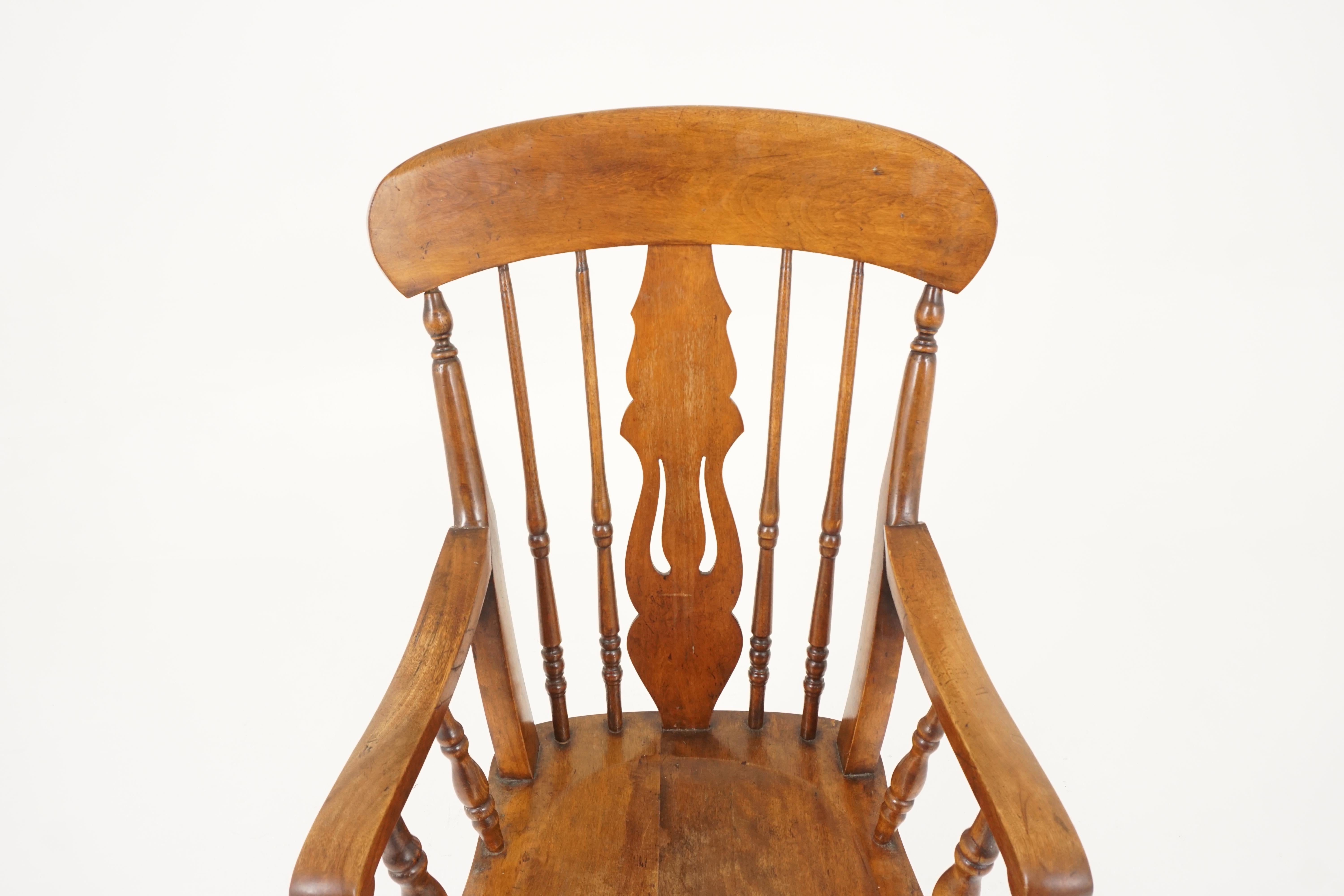 Hand-Crafted Antique Arm Chair, Windsor High Back, Country Beech Chair, Scotland 1880, B2366