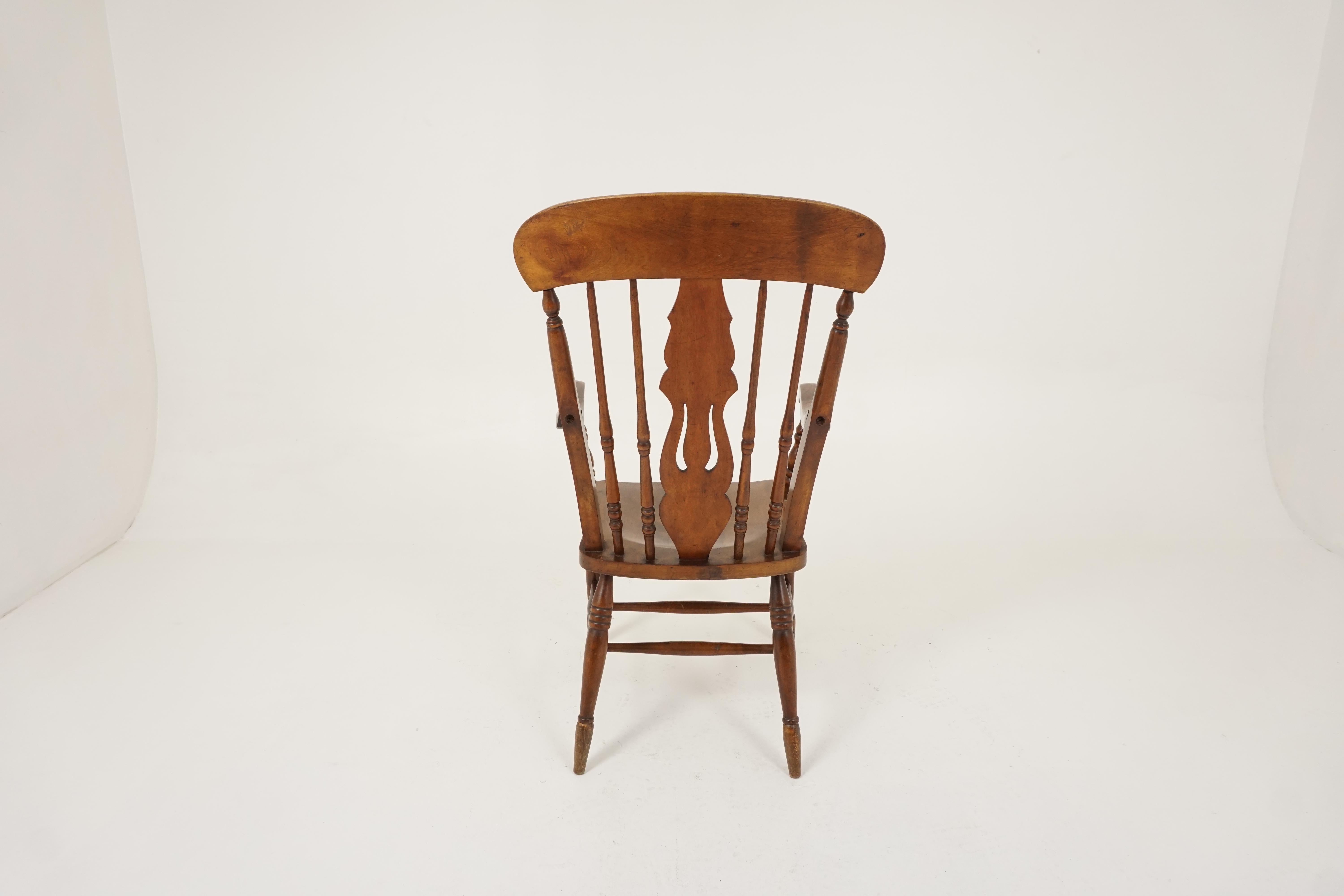 Antique Arm Chair, Windsor High Back, Country Beech Chair, Scotland 1880, B2366 1
