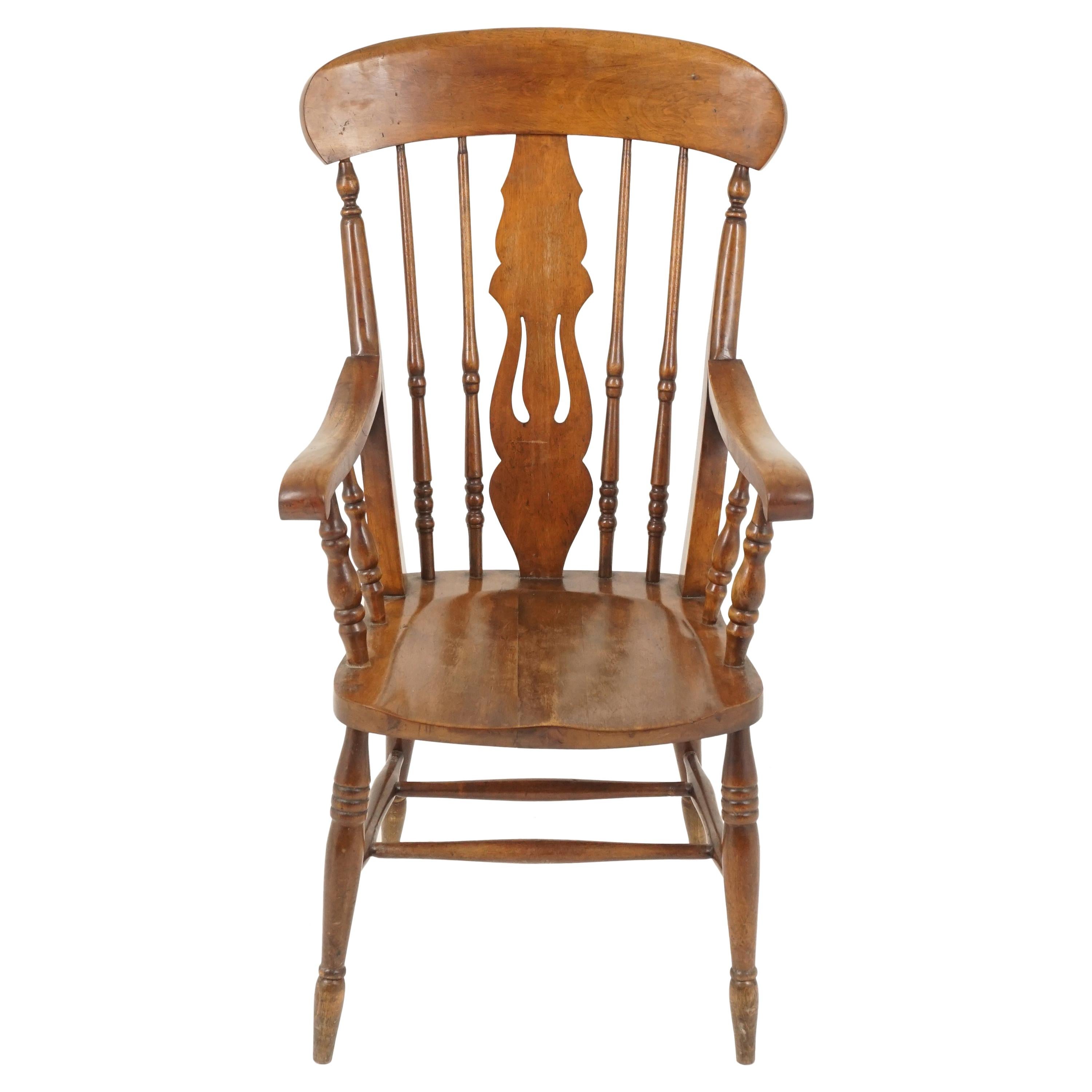 Antique Arm Chair, Windsor High Back, Country Beech Chair, Scotland 1880, B2366