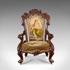 Antiker Sessel 19. Jahrhundert Viktorianischer Stuhl Nussbaum Needlepoint:: um 1850