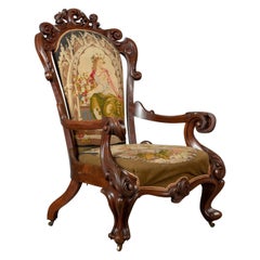 Antique Armchair 19th Century Victorian Chair Walnut Needlepoint, circa 1850