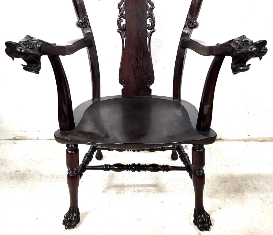 Antique Armchair Desk Dining Accent Mahogany Dragons by Stickley & Brandt For Sale 7