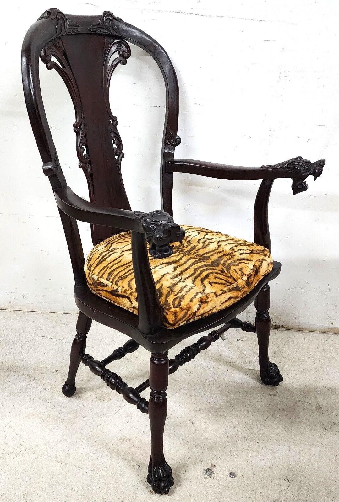 Antique Armchair Desk Dining Accent Mahogany Dragons by Stickley & Brandt In Good Condition For Sale In Lake Worth, FL