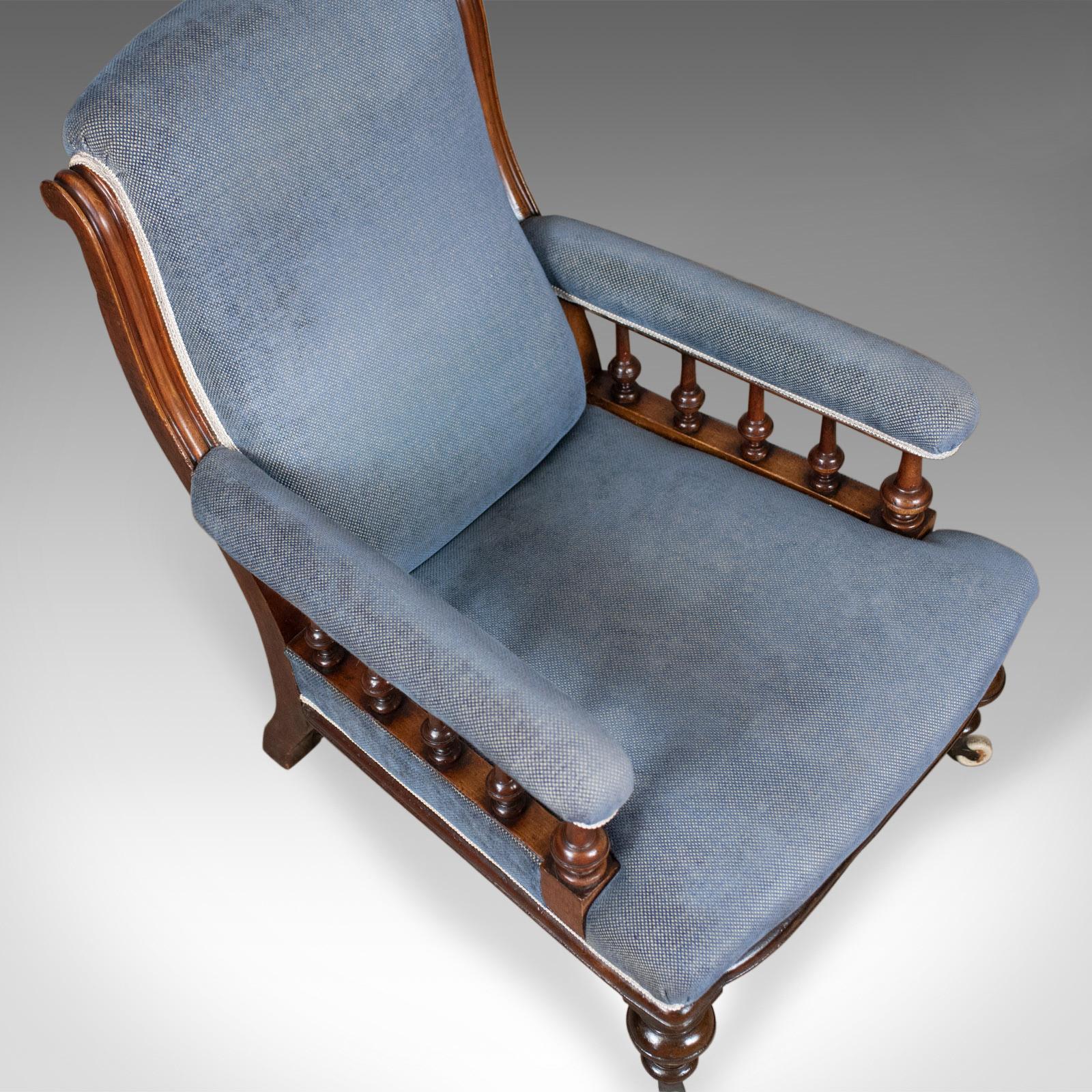 Antique Armchair, English, Victorian, Club Chair, Walnut, Blue, circa 1880 2
