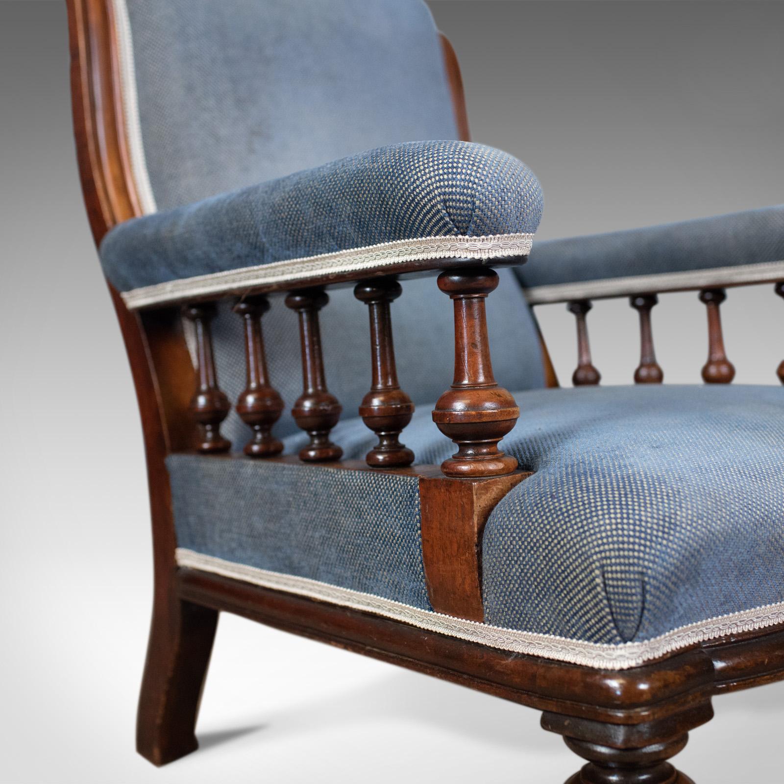 Antique Armchair, English, Victorian, Club Chair, Walnut, Blue, circa 1880 3