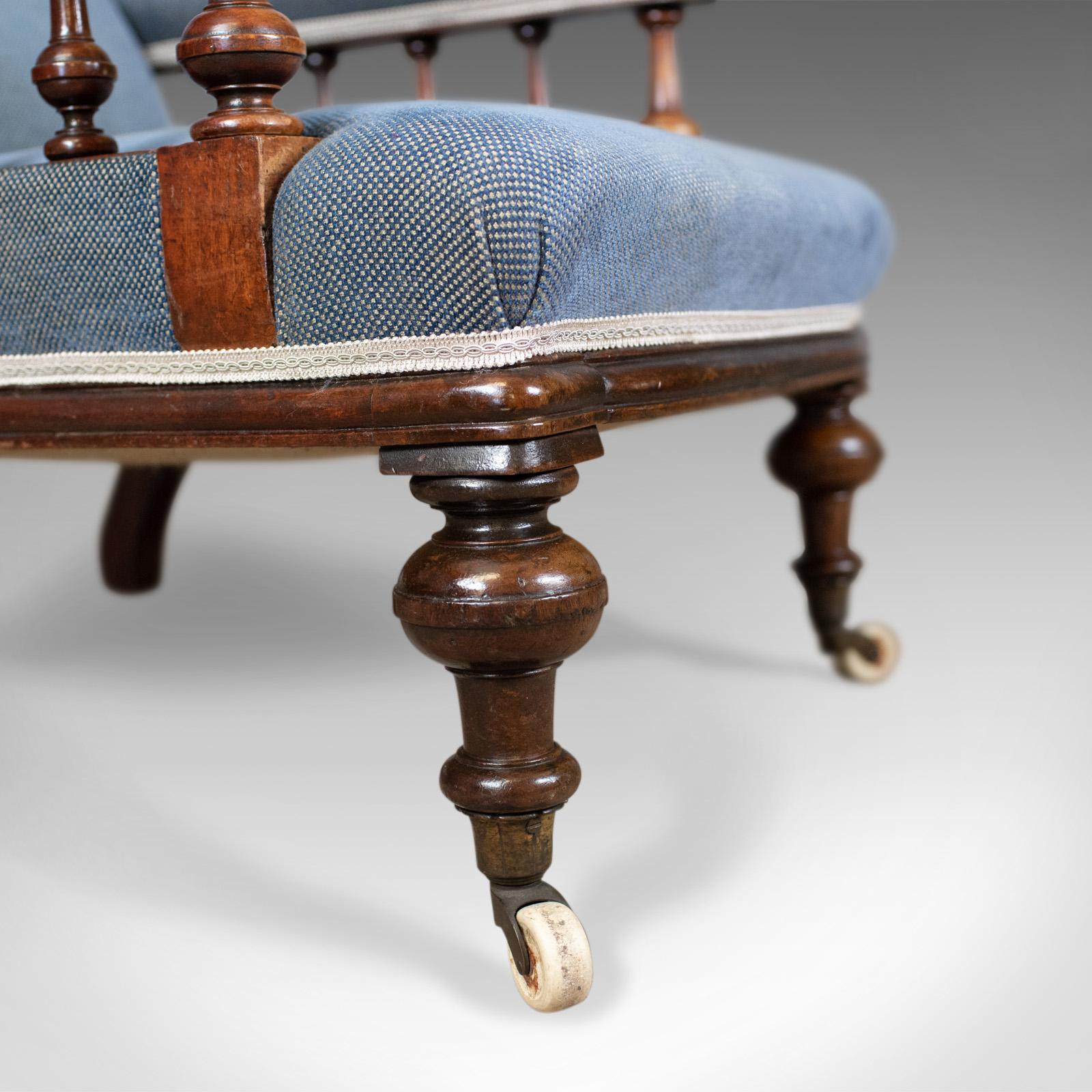 Antique Armchair, English, Victorian, Club Chair, Walnut, Blue, circa 1880 4