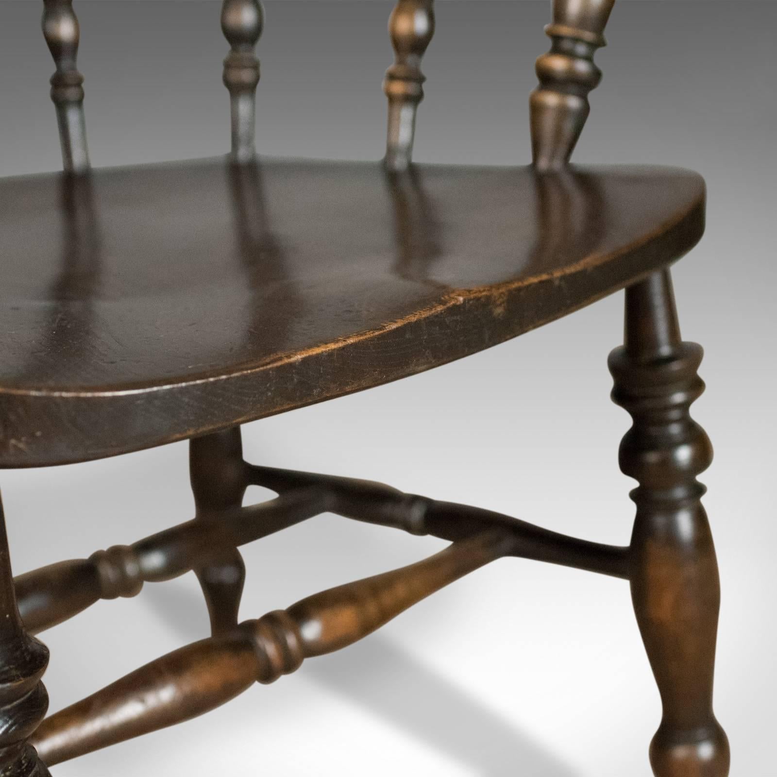 Antique Armchair, English, Victorian, Elm Bow Back, Smokers Captains Chair 4