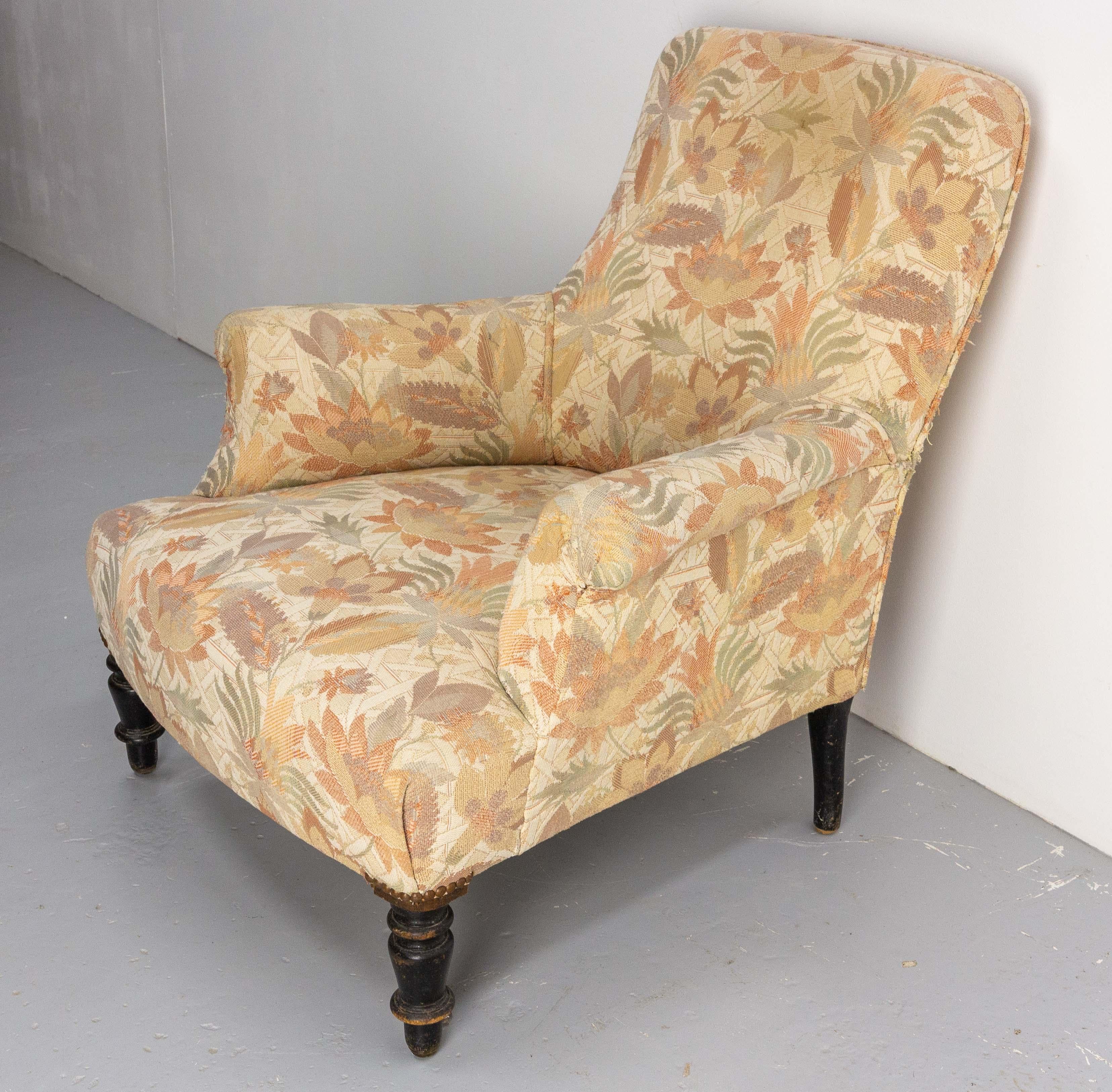 Late 19th Century Antique Armchair Fauteuil Napoleon III Upholstery and Beech French 19th Century
