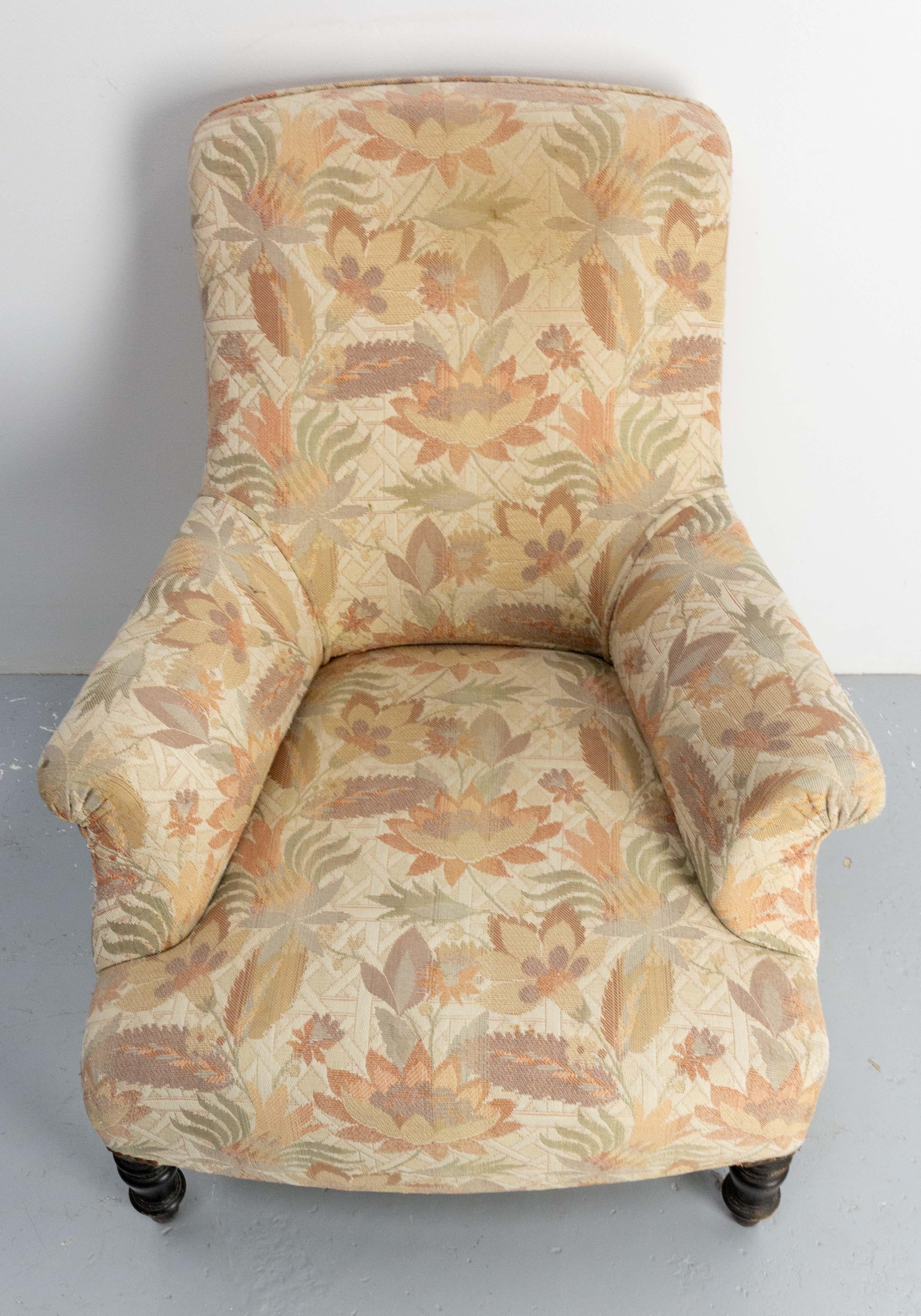 Antique Armchair Fauteuil Napoleon III Upholstery and Beech French 19th Century 1