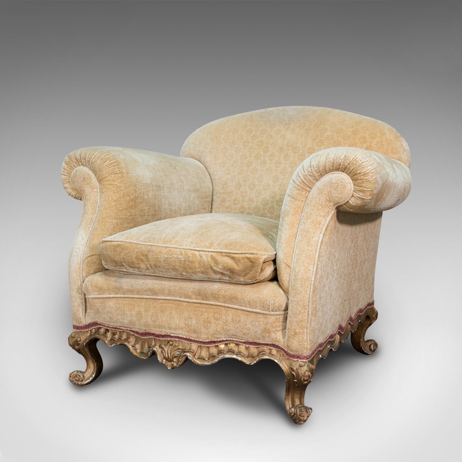 Antique Armchair, French, Beech Lounge, Tub, Seat, Late Victorian, circa 1900 In Good Condition In Hele, Devon, GB