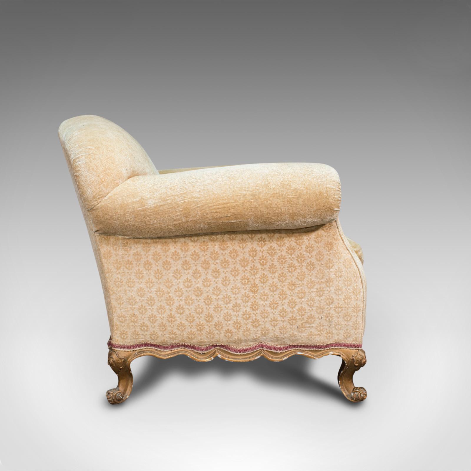 19th Century Antique Armchair, French, Beech Lounge, Tub, Seat, Late Victorian, circa 1900
