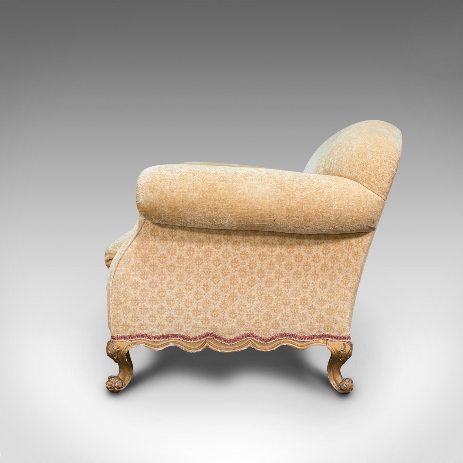 Antique Armchair, French, Beech Lounge, Tub, Seat, Late Victorian, circa 1900 1