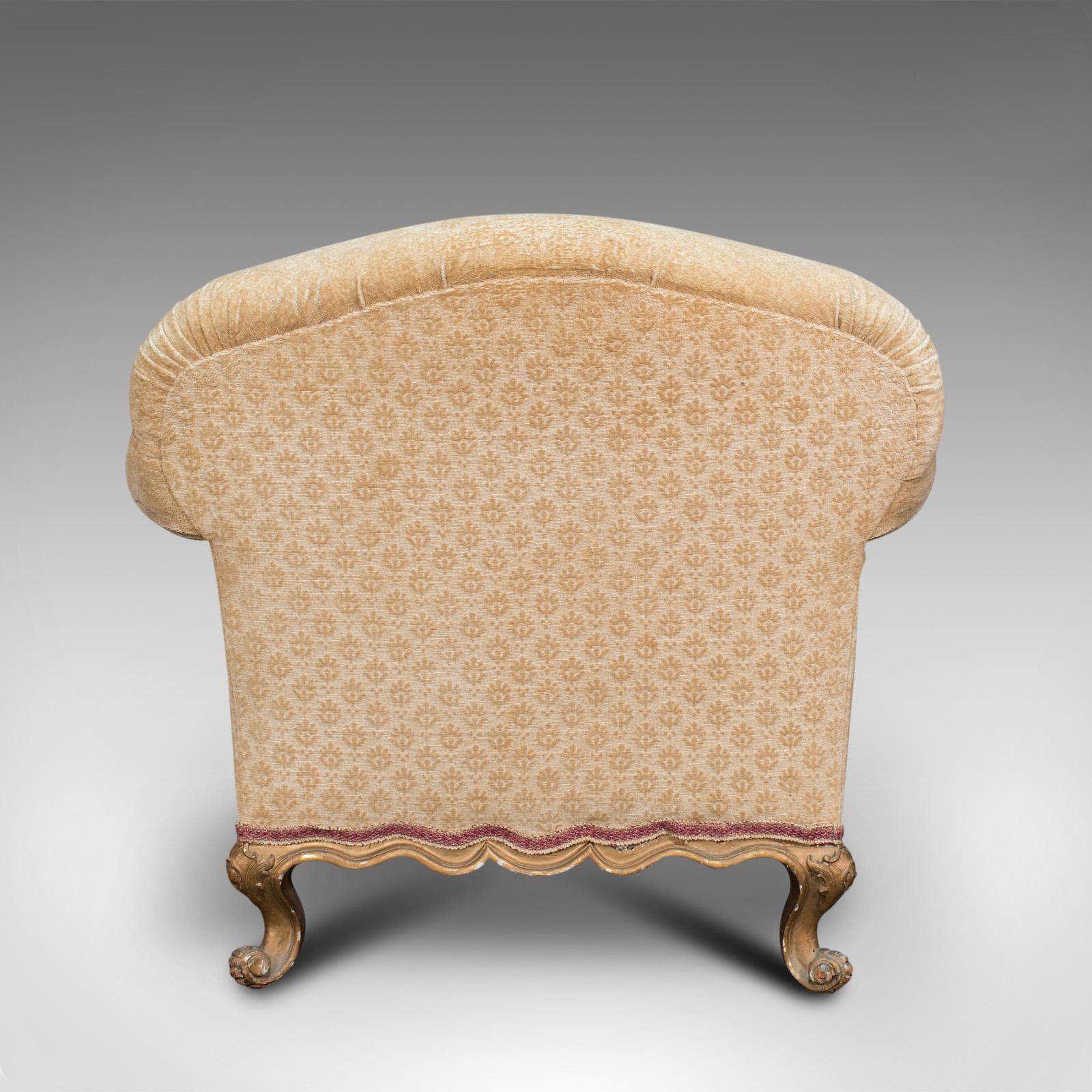 Antique Armchair, French, Beech Lounge, Tub, Seat, Late Victorian, circa 1900 2