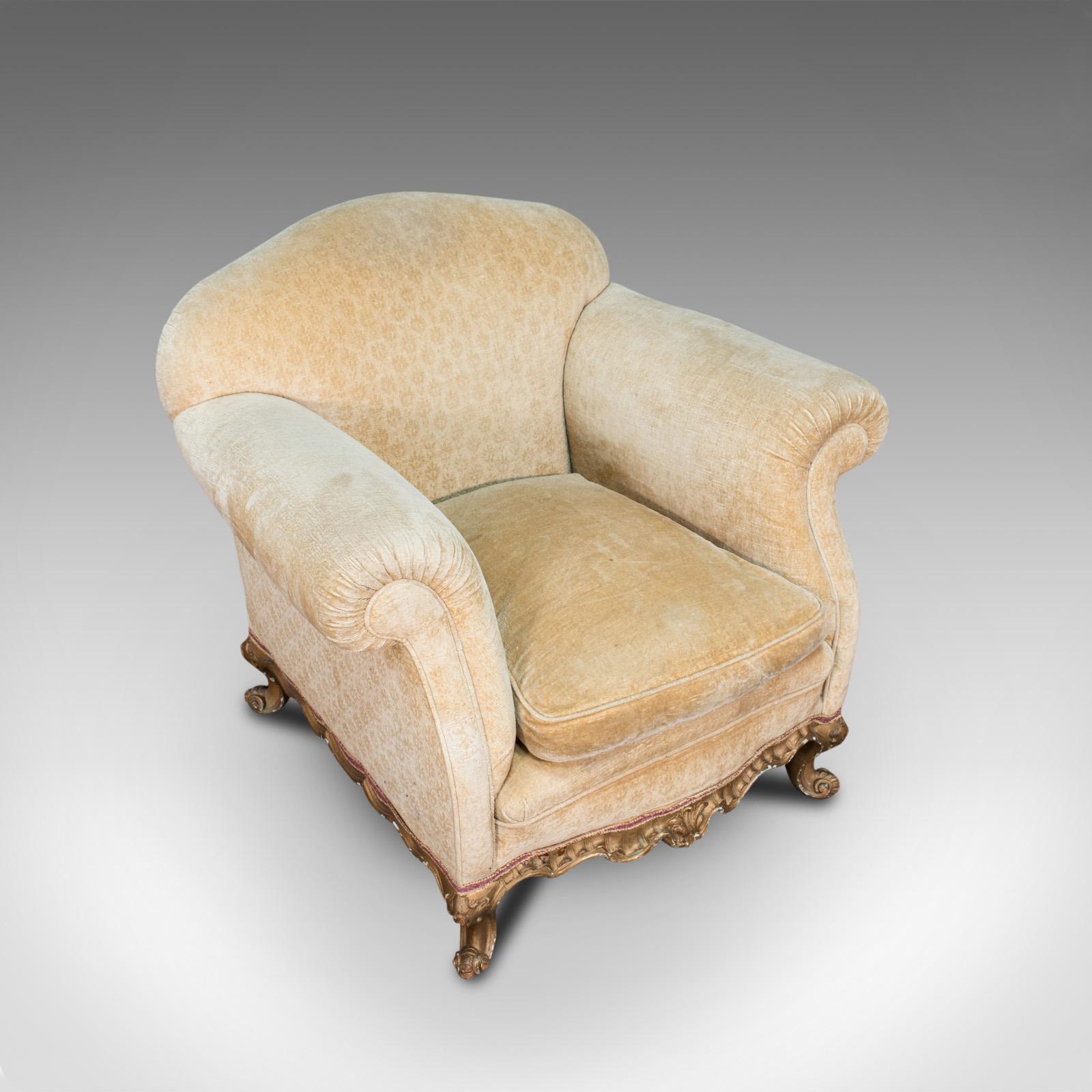 Antique Armchair, French, Beech Lounge, Tub, Seat, Late Victorian, circa 1900 3