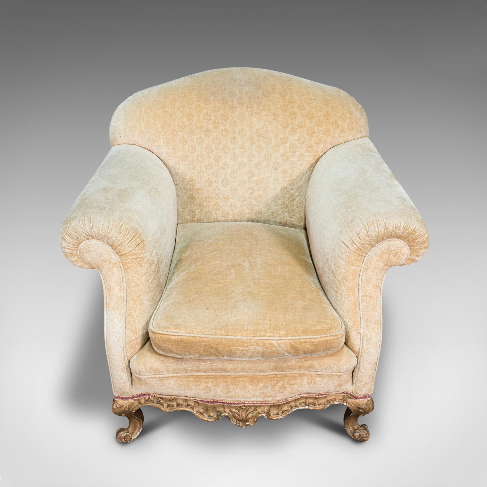 Antique Armchair, French, Beech Lounge, Tub, Seat, Late Victorian, circa 1900 4