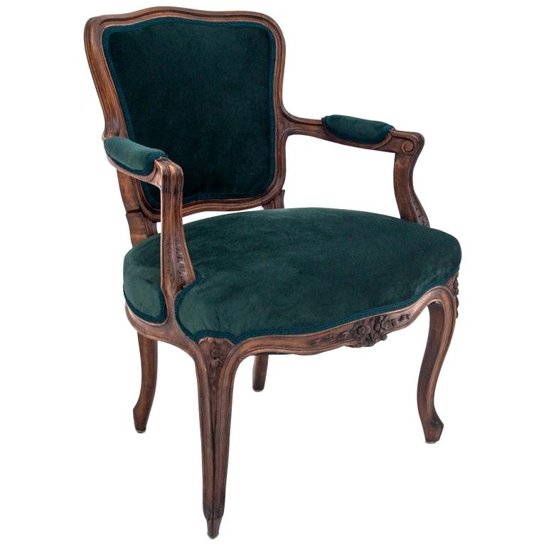 Antique Armchair in Bottle Green from the Beginning of the 20th Century
