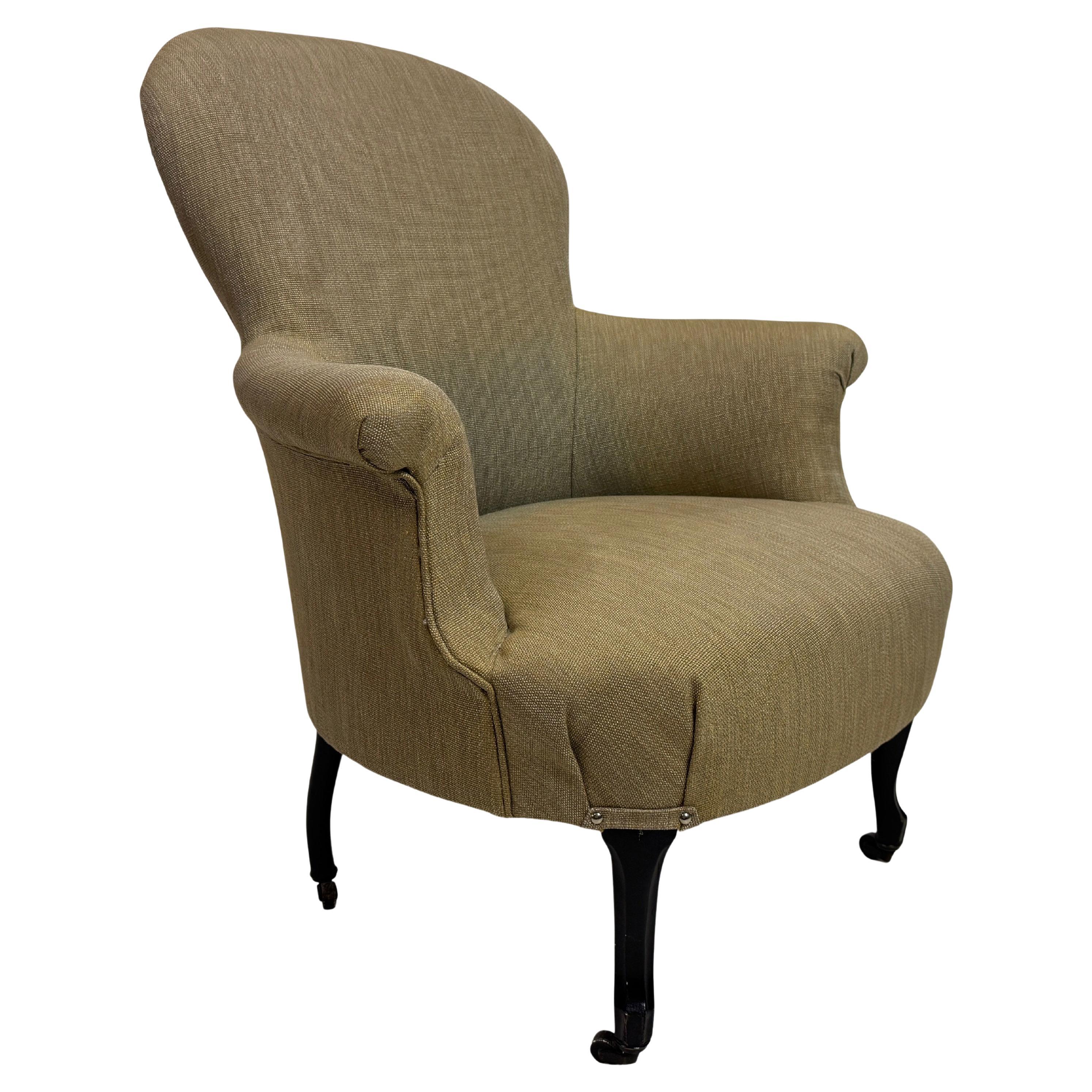 Antique 19th Century Napoleon III Armchair Upholstered in Neutral Fabric