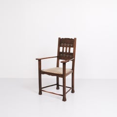Antique Armchair In Oak wood with striped upholstery From 1930s