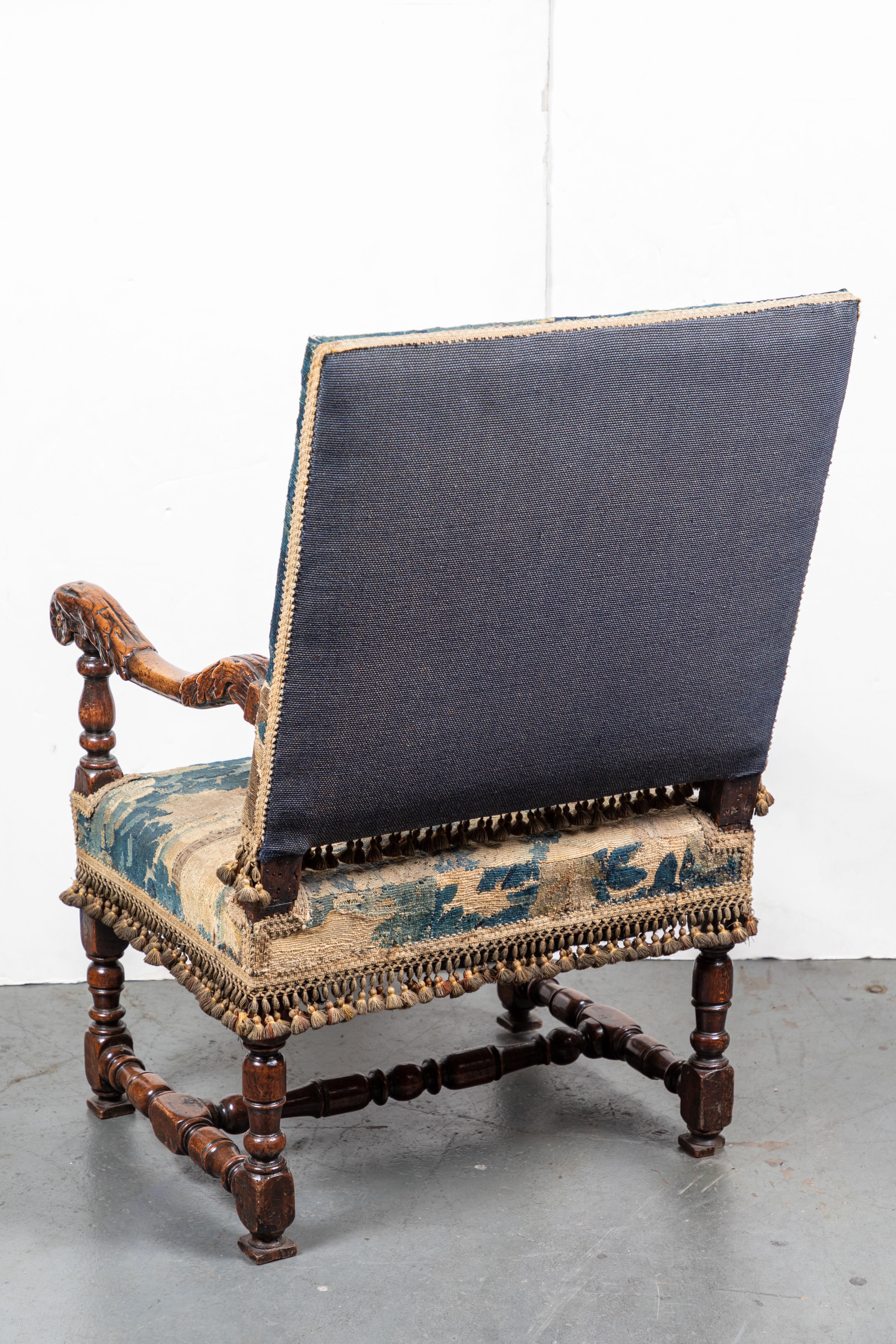 Hand-Woven Antique Armchair in Period Verdure For Sale