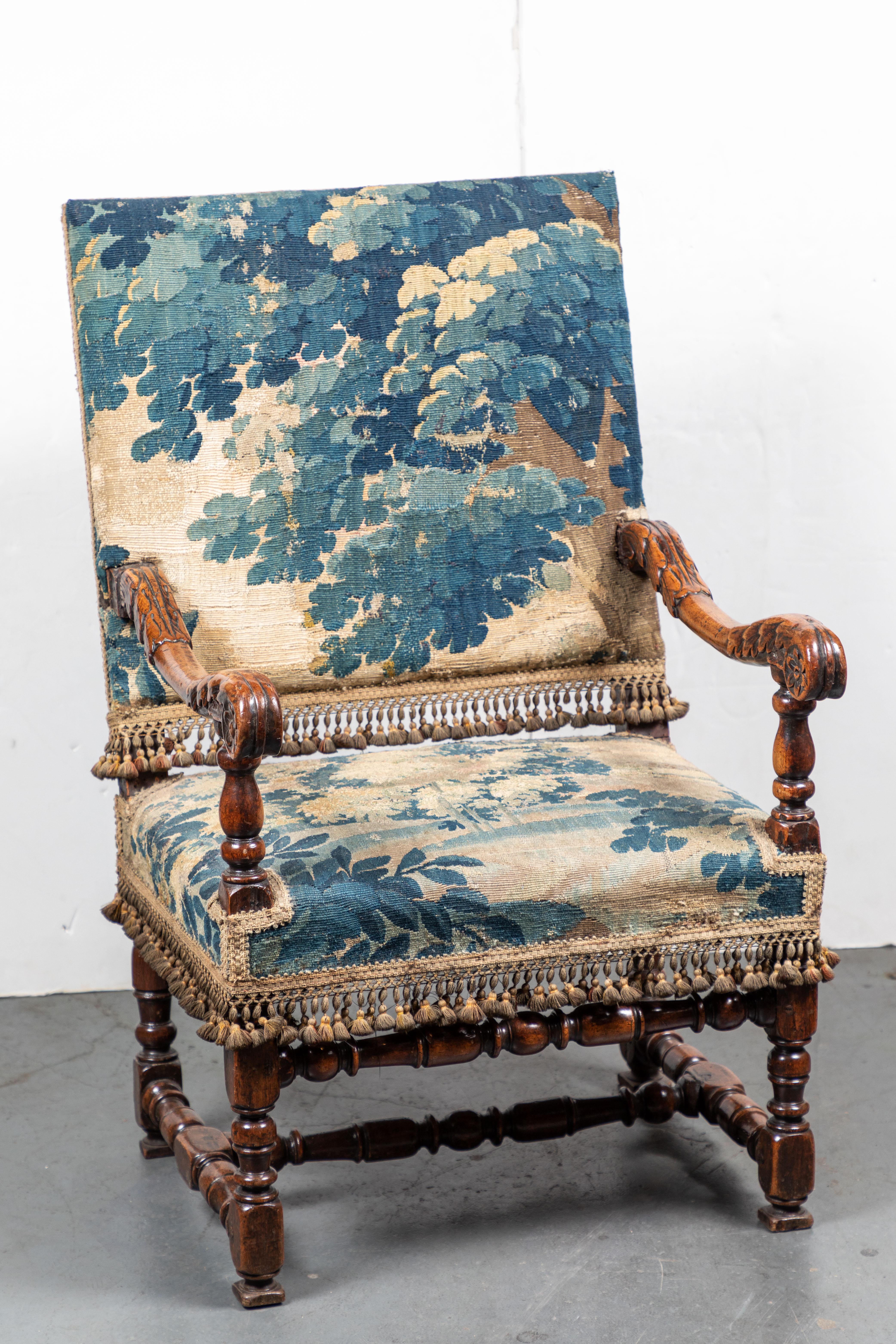 Antique Armchair in Period Verdure In Good Condition For Sale In Newport Beach, CA