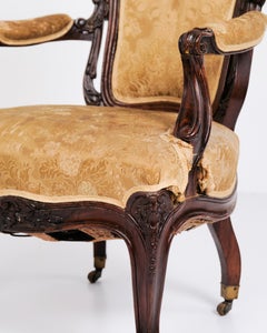 Antica poltrona in stile rococò in mogano e tappezzeria floreale, 1890