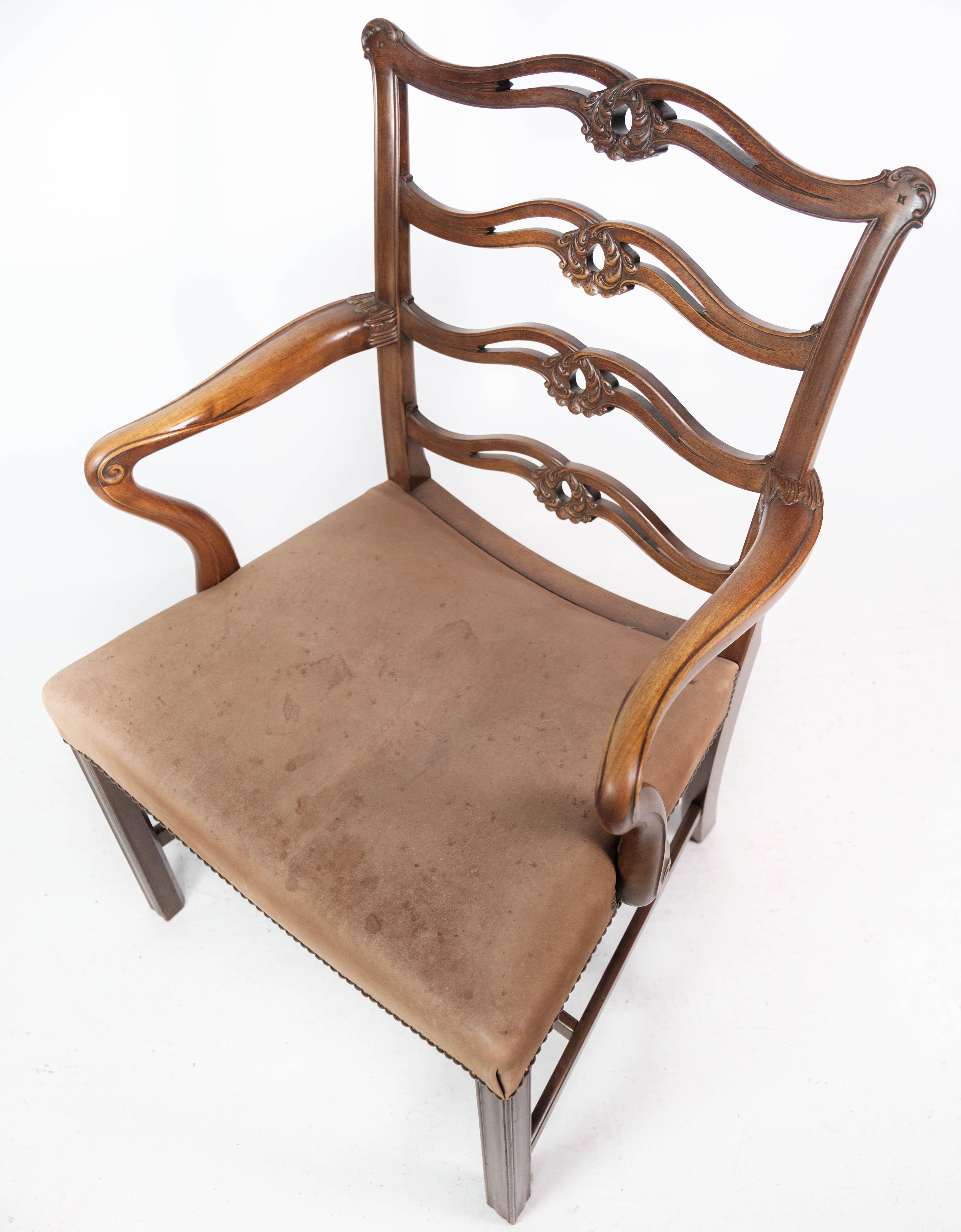 Other Antique Armchair of Mahogany and with Original Upholstery of Light Fabric, 1880s