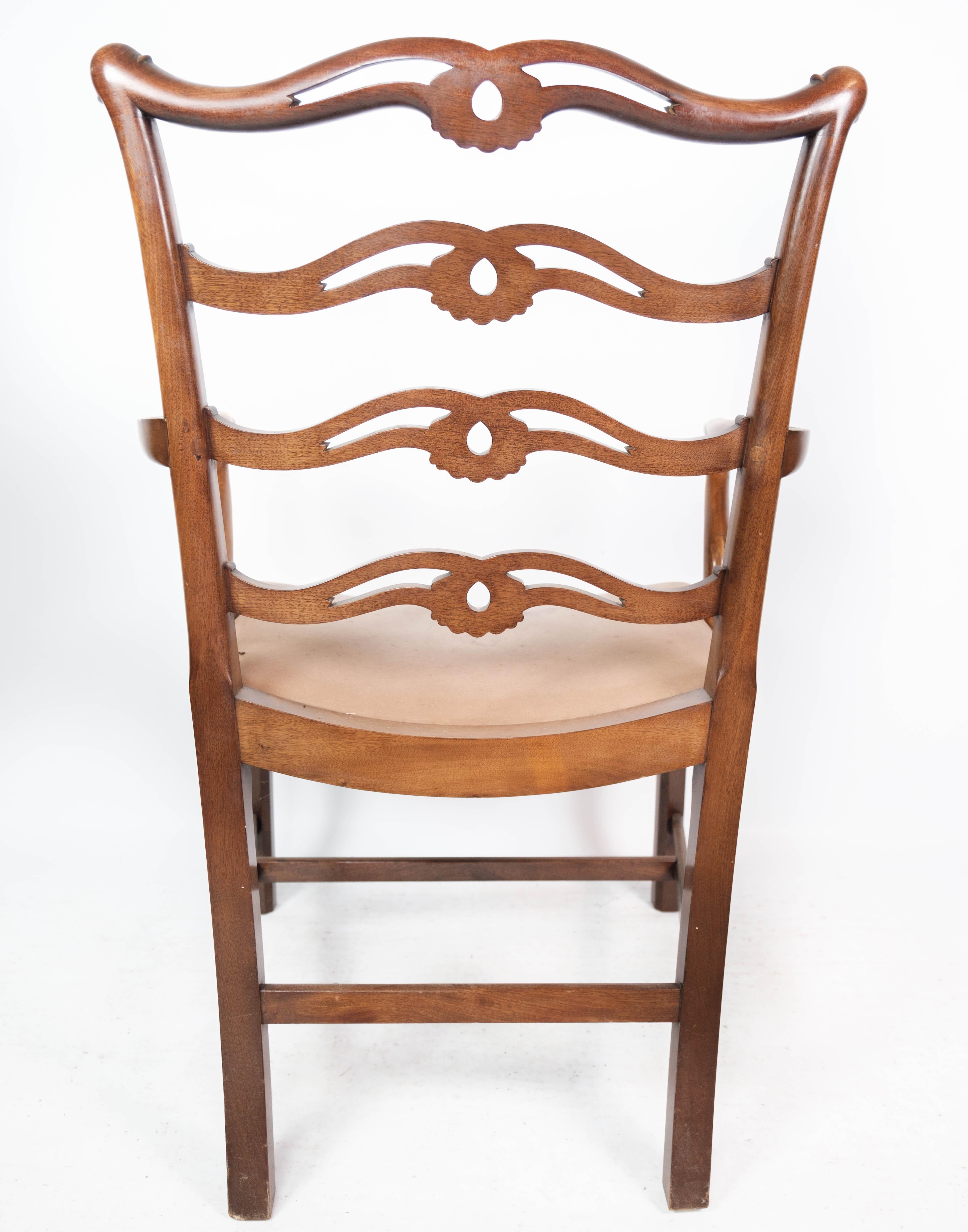 Late 19th Century Antique Armchair of Mahogany and with Original Upholstery of Light Fabric, 1880s