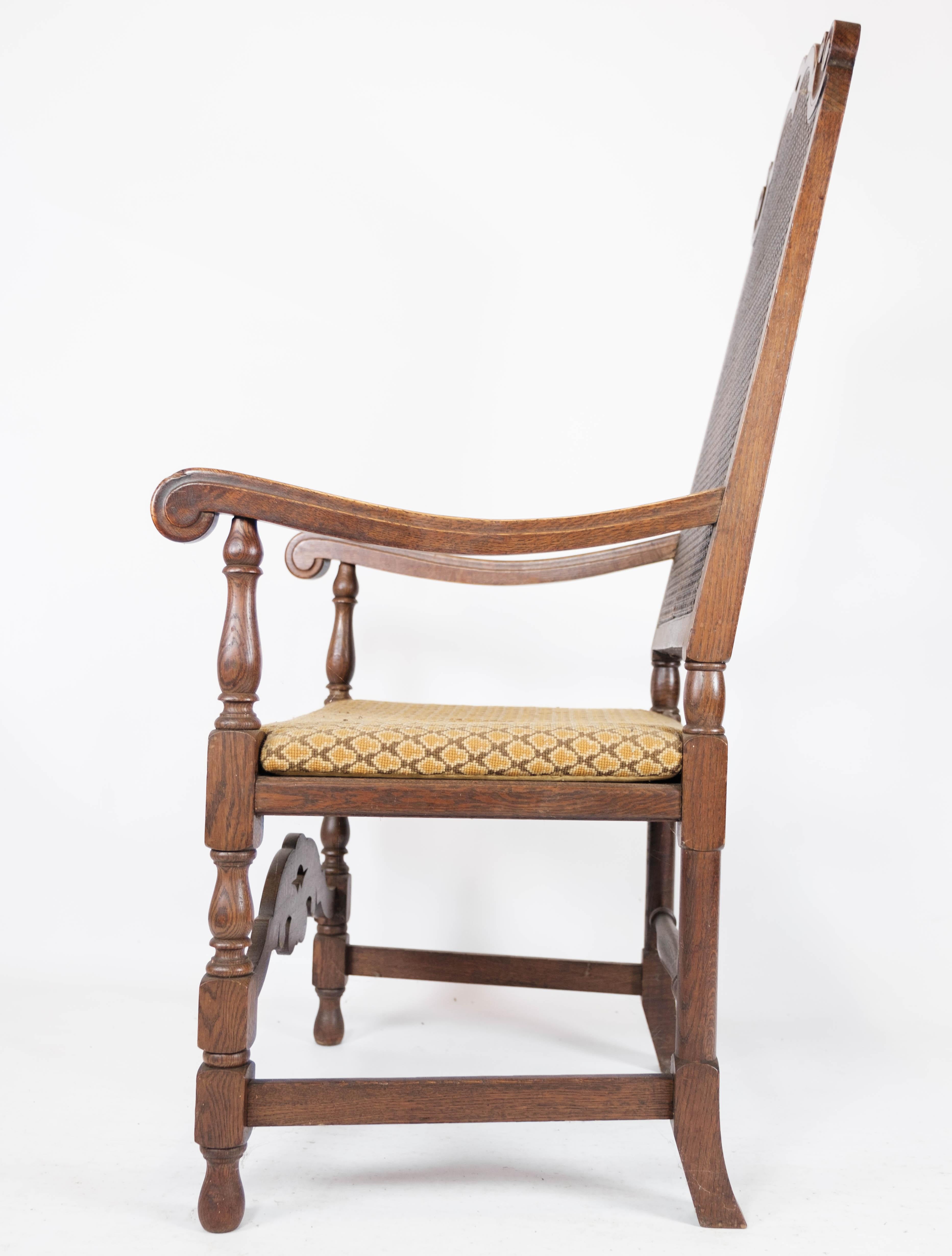 Fabric Antique Armchair of Oak, 1920s For Sale