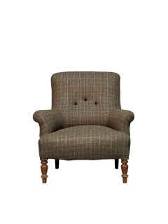 Antique Armchair Upholstered in Green Scottish Wool from Lanificio di Pray