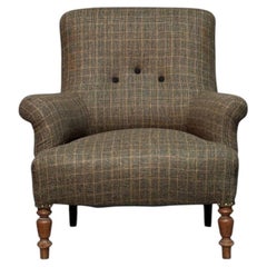 Antique Armchair Upholstered in Green Scottish Wool from Lanificio di Pray