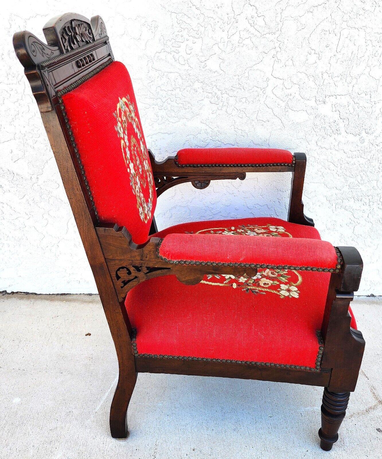 Antique Armchair Victorian Empire Needlepoint For Sale 4