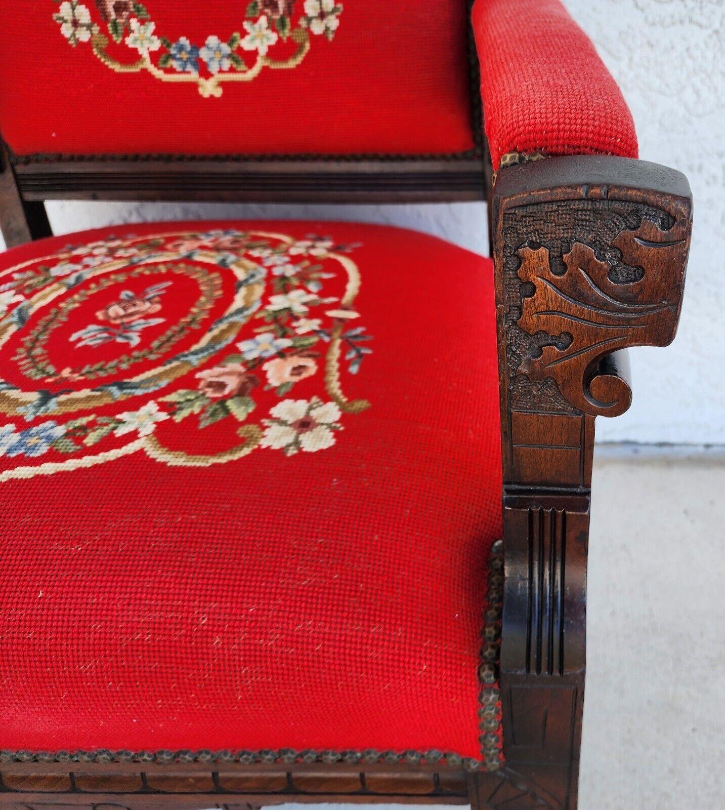 Antique Armchair Victorian Empire Needlepoint In Good Condition For Sale In Lake Worth, FL