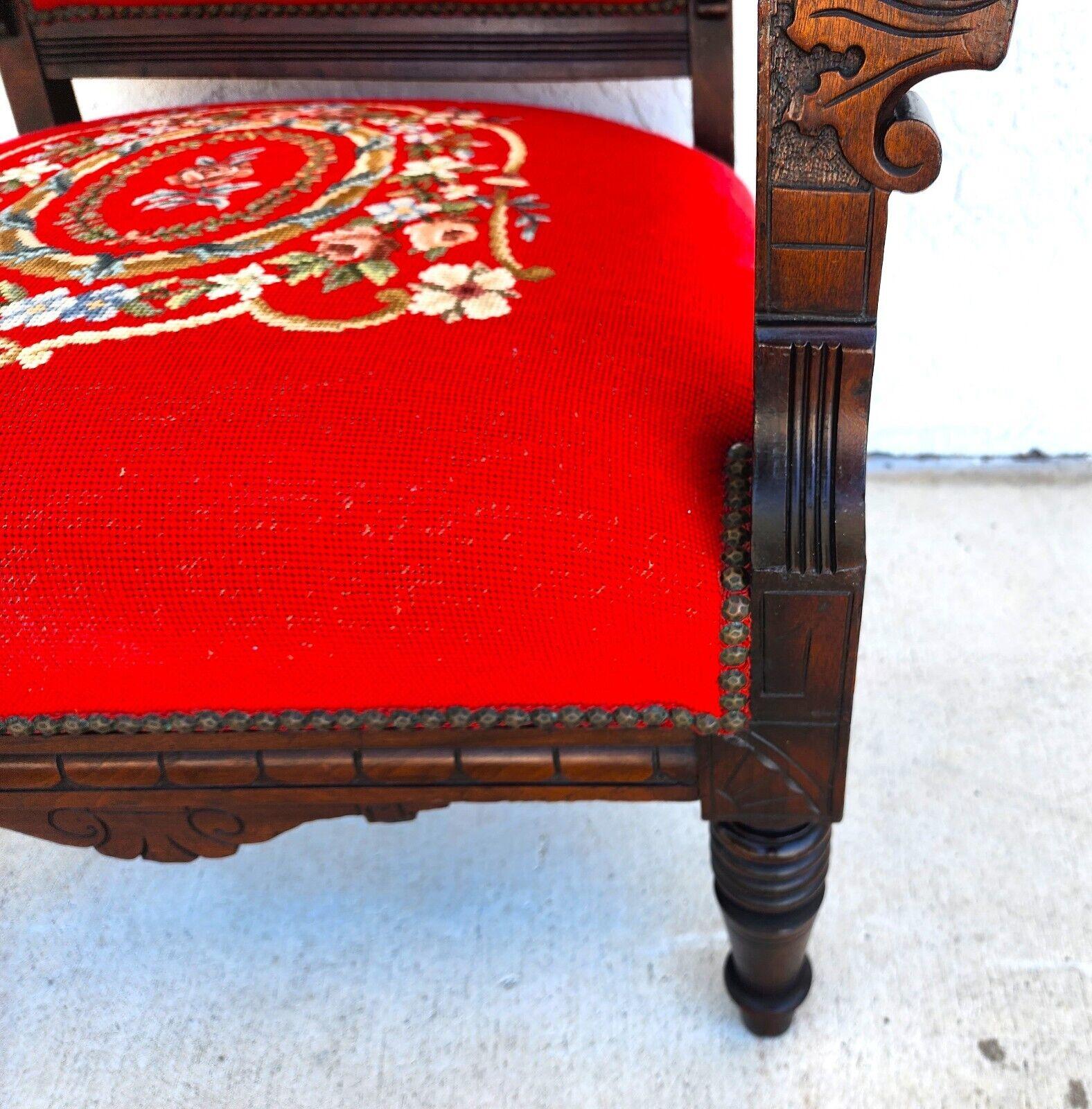 19th Century Antique Armchair Victorian Empire Needlepoint For Sale