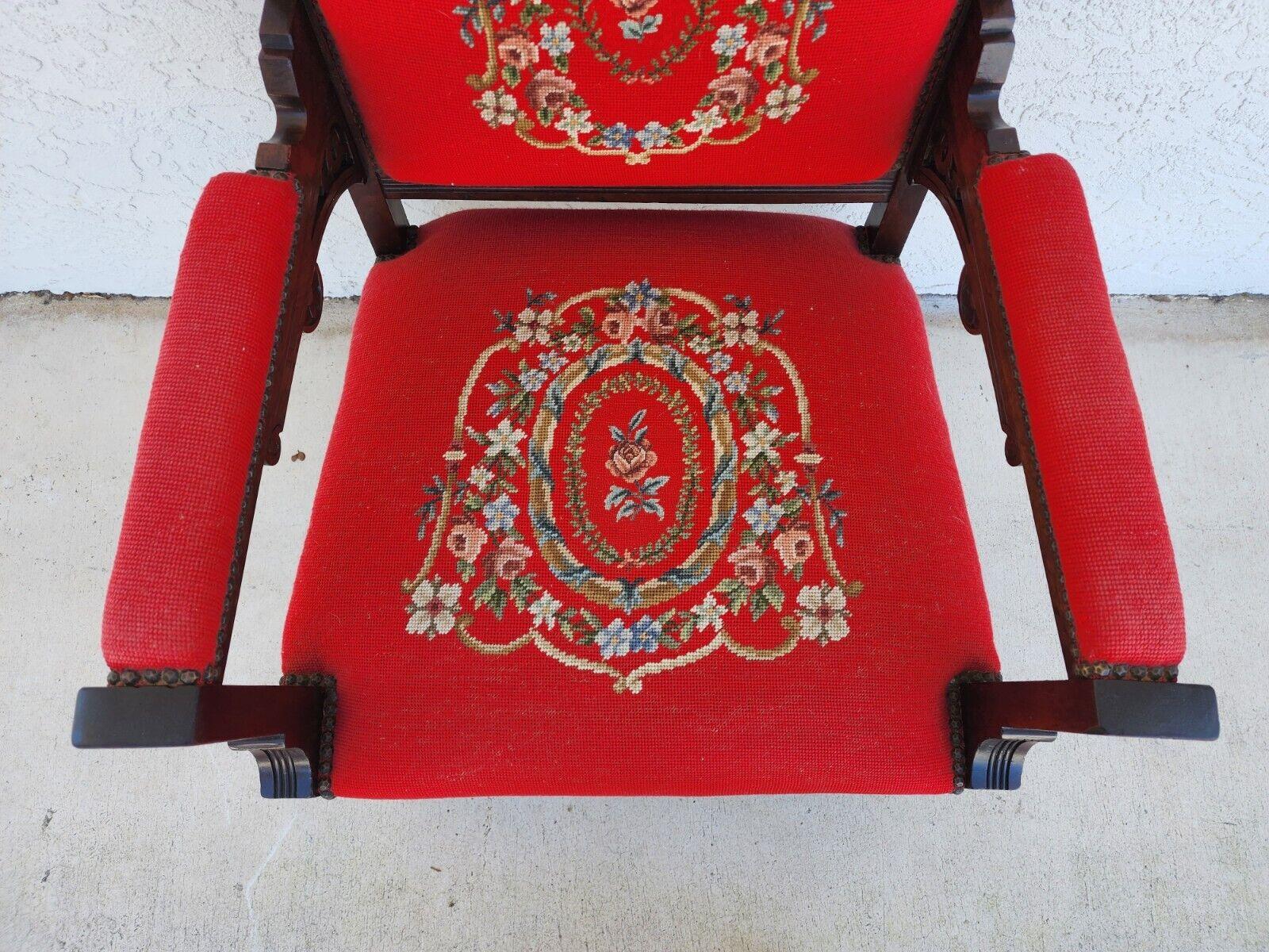 Antique Armchair Victorian Empire Needlepoint For Sale 1