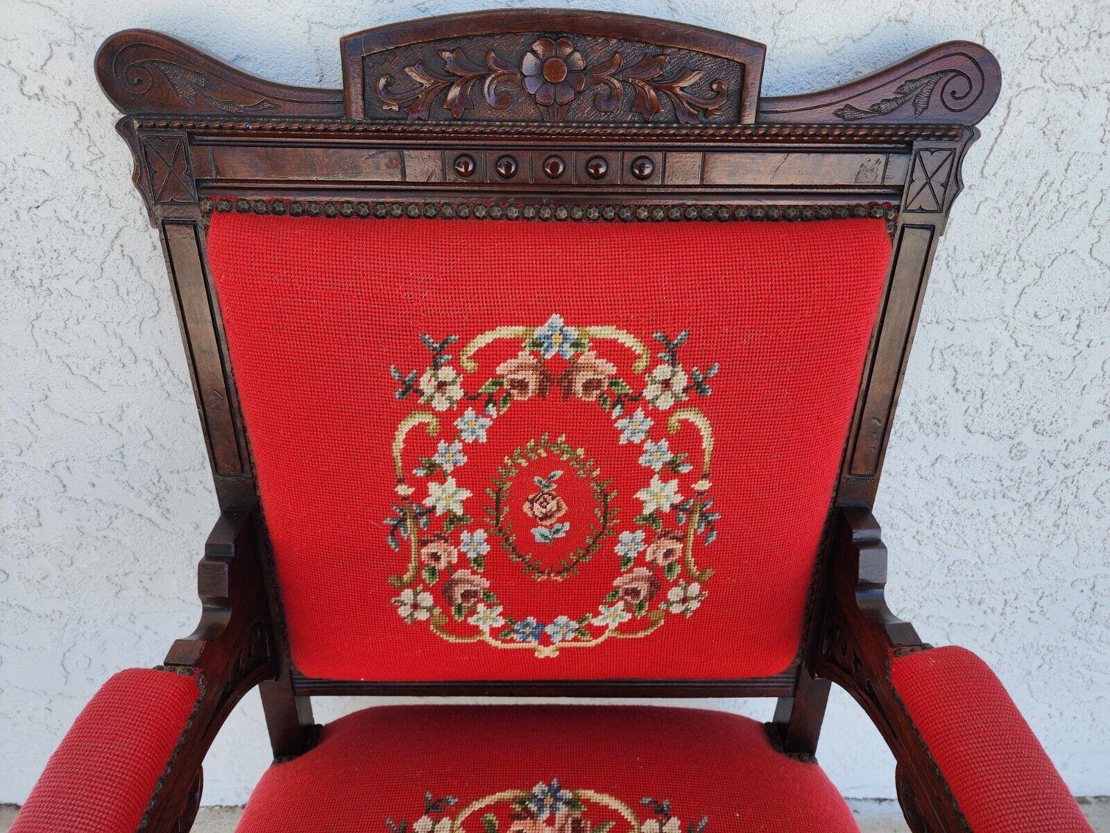 Antique Armchair Victorian Empire Needlepoint For Sale 2