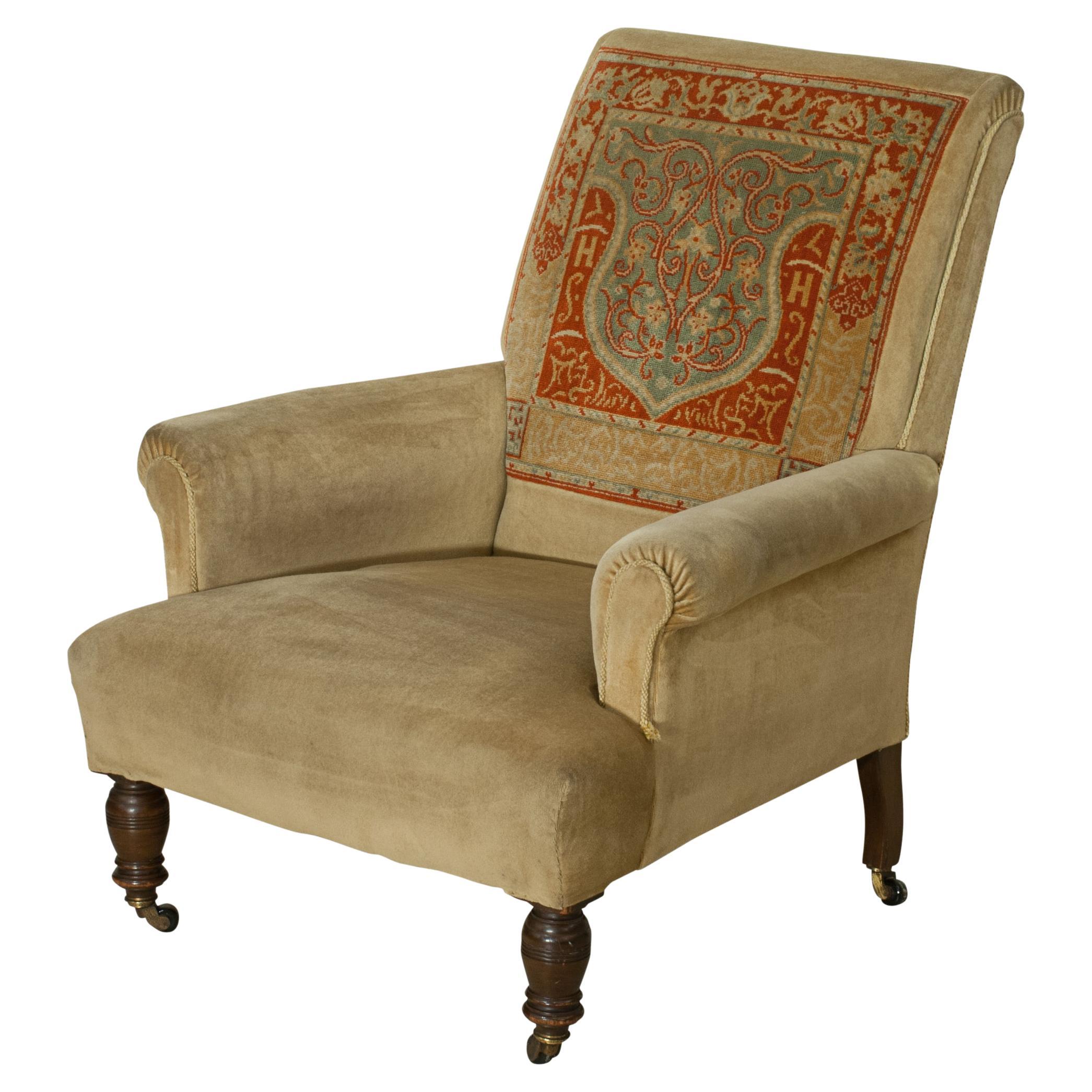 Antique Armchair with Carpet Back