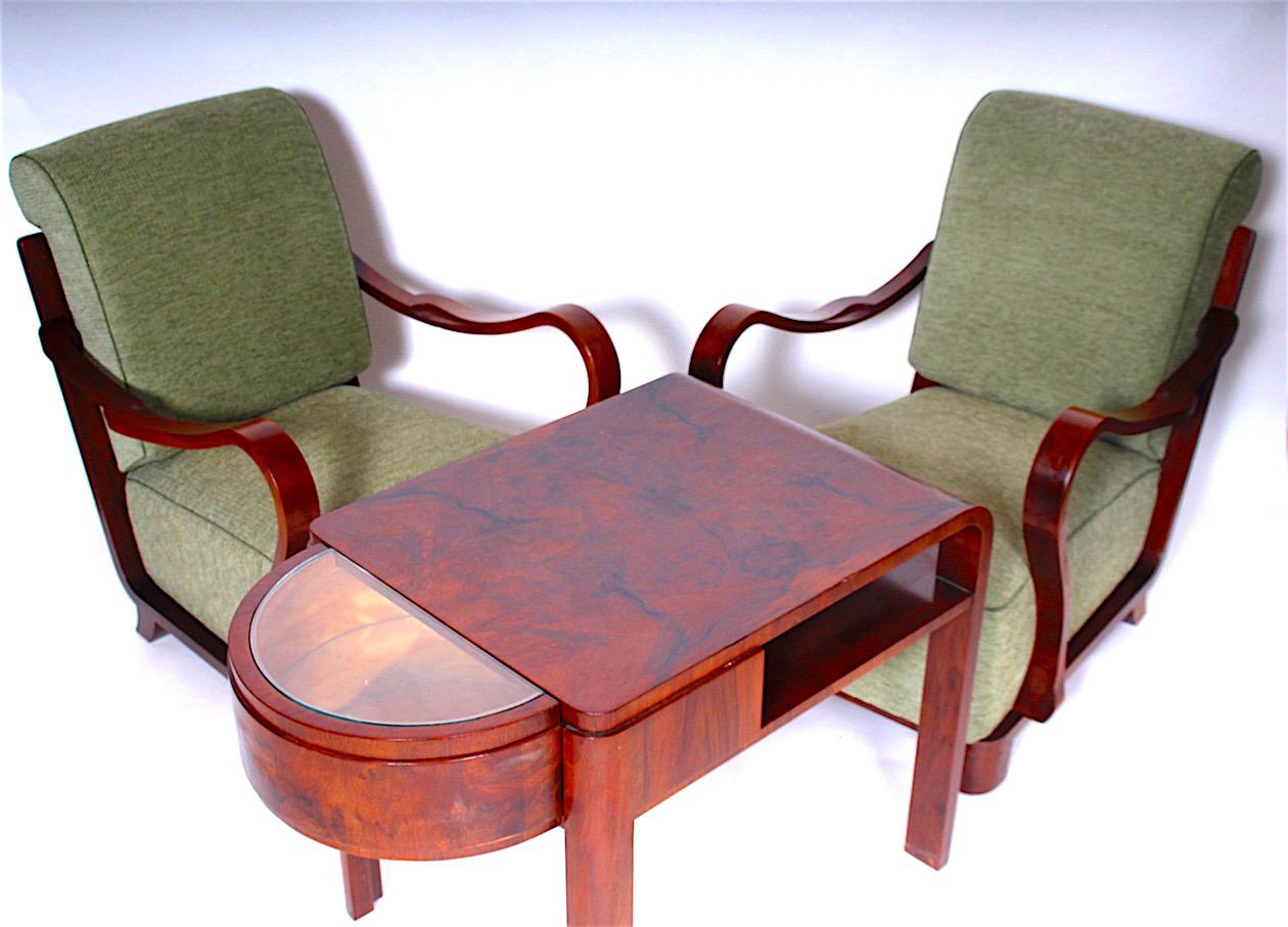 Art Deco Antique Armchairs and Coffee Table