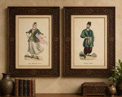 Antike armenische Kostümdrucke, handkolorierte ethnografische Lithografien, 1852