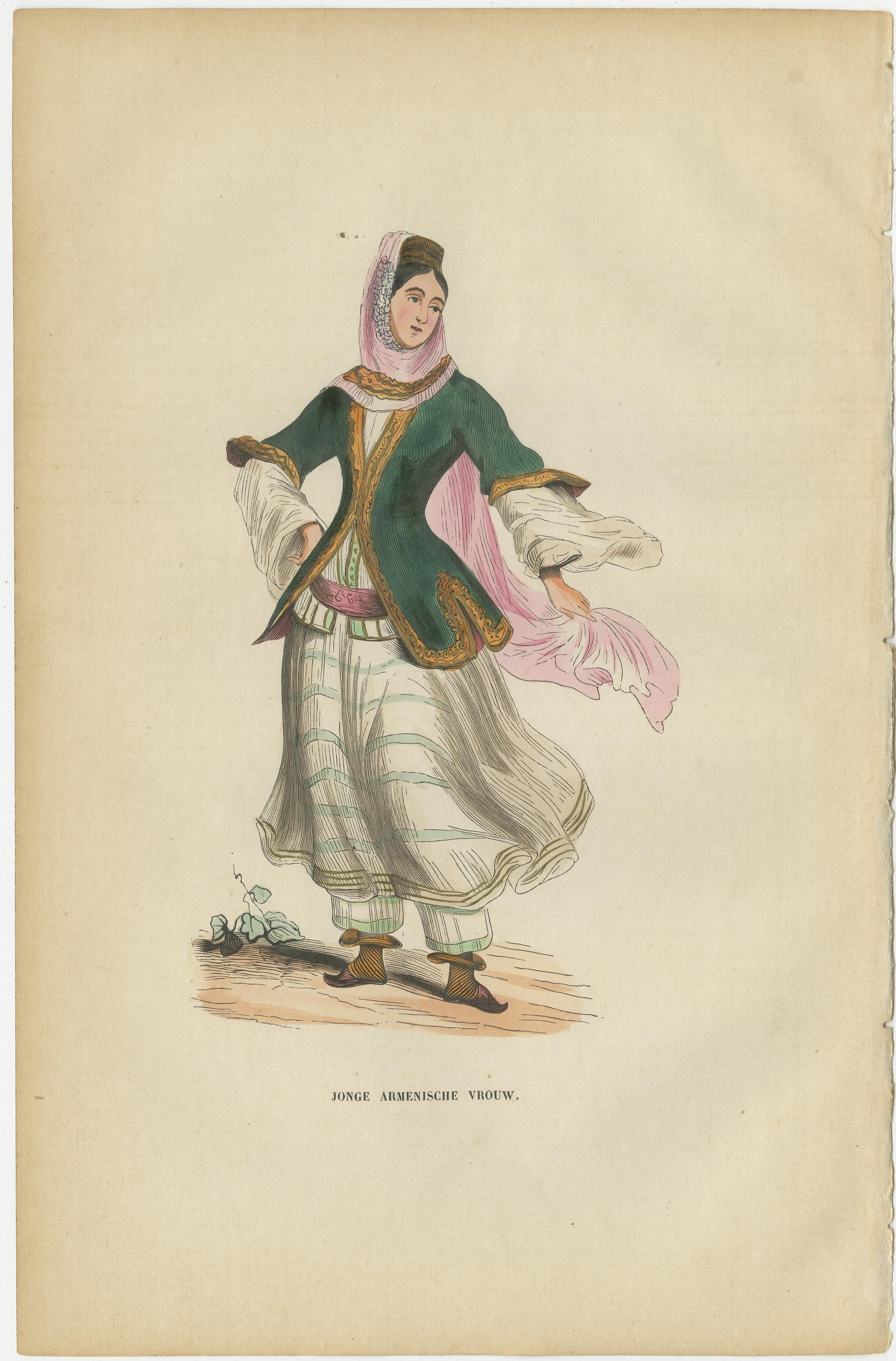 Antique Armenian Costume Prints, Hand-Colored Ethnographic Lithographs, 1852