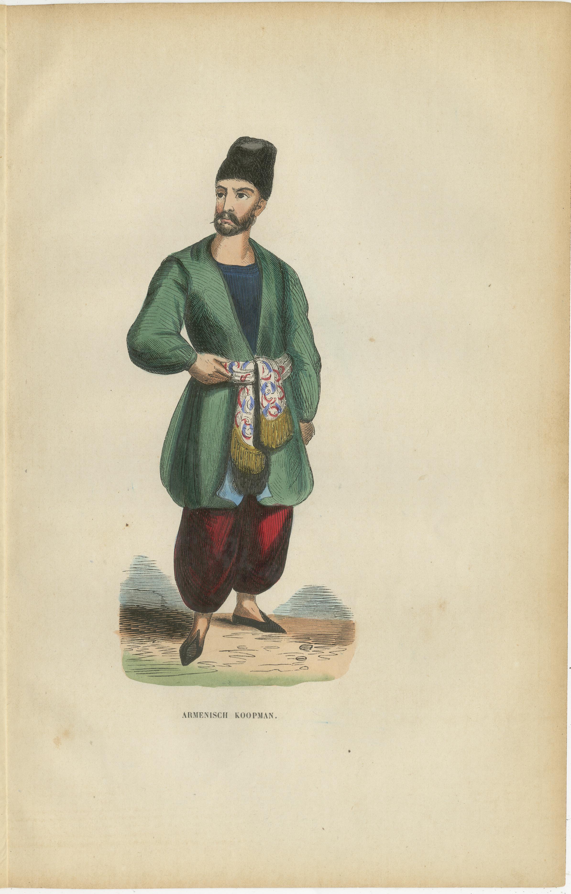 Antique Armenian Costume Prints, Hand-Colored Ethnographic Lithographs, 1852