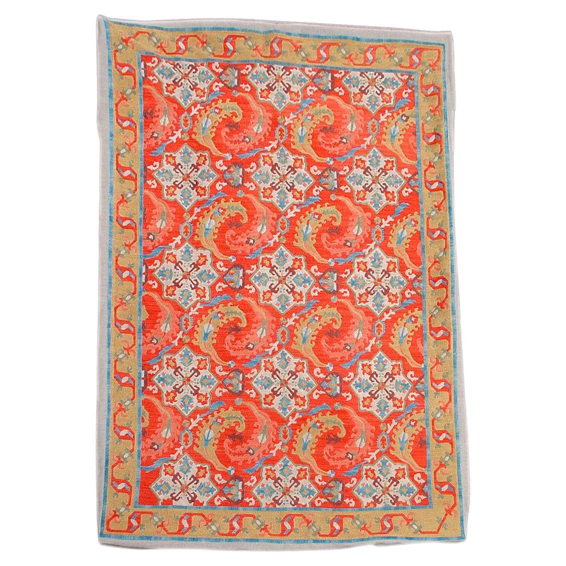 Antique Armenian Silk Embroidery Rug, Late 20th Century 