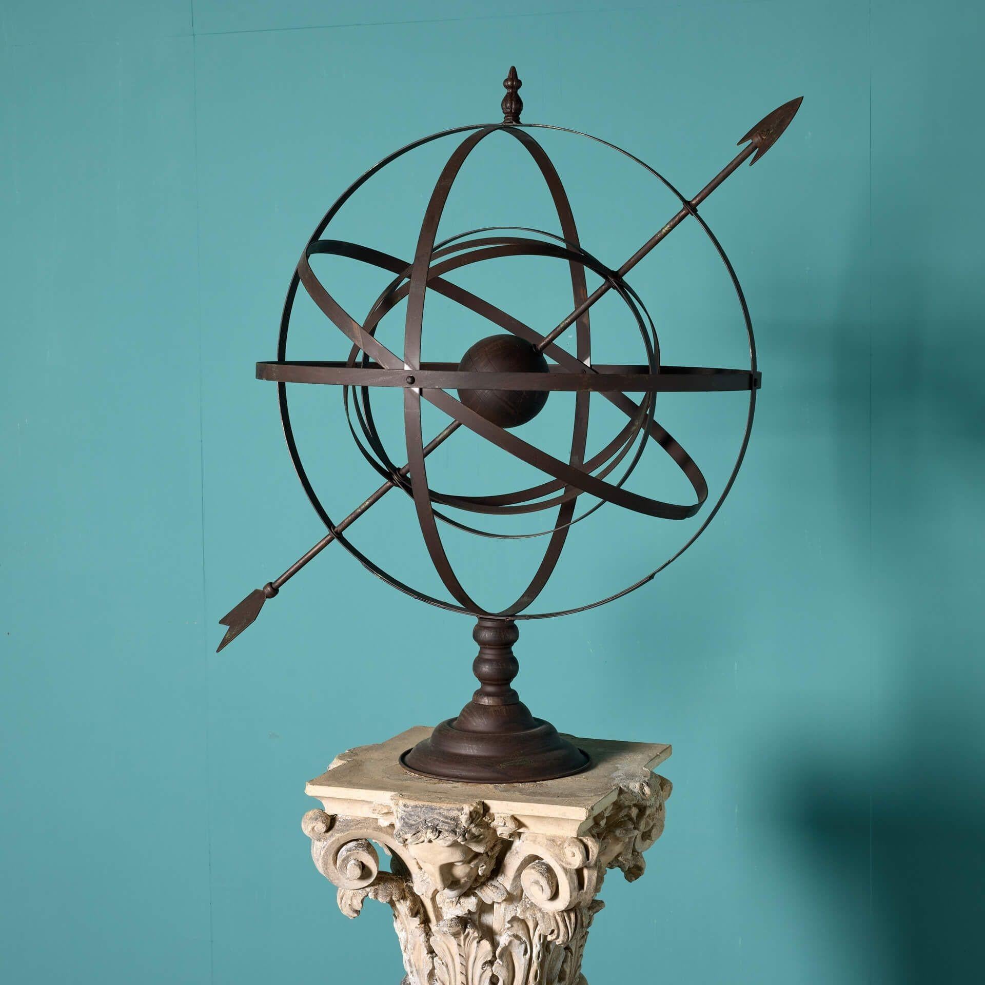 Steel Antique Armillary Sundial on Terracotta Pedestal For Sale