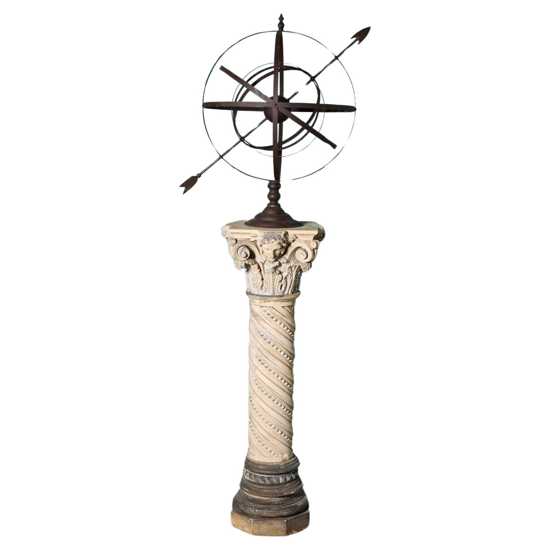 Cadran solaire armillaire antique sur Pedestal en terre cuite en vente